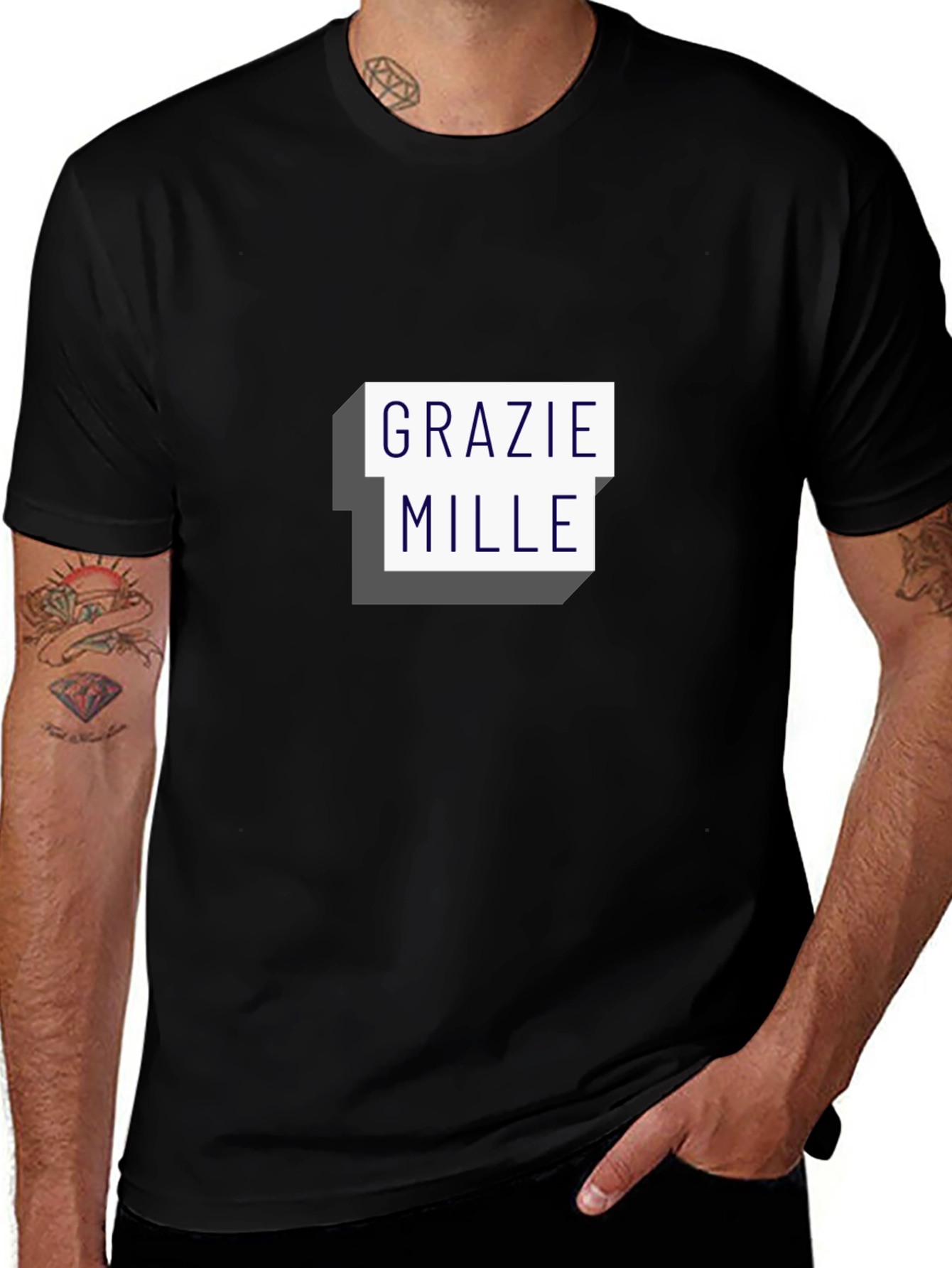 Variant 23 of Grazie Mille Graphic Tee - Stylish Black T-Shirt