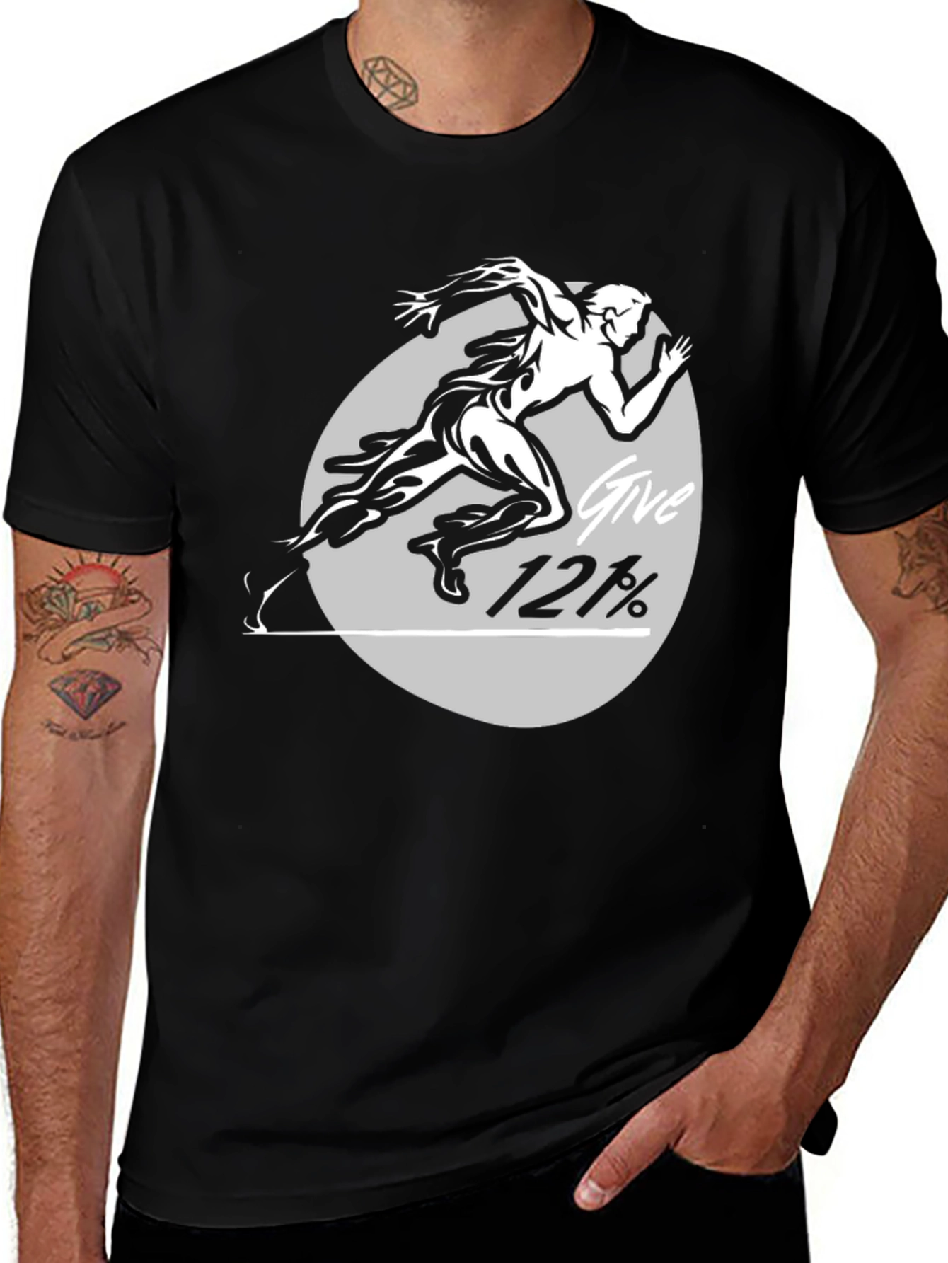 Variant 23 of Give 121% Black Graphic T-Shirt, Running Man Design