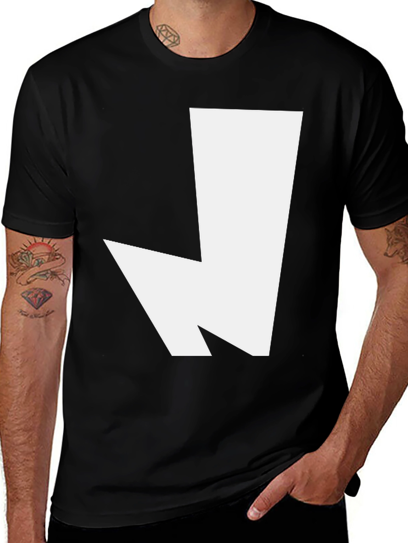Variant 9 of Bold Geometric White Graphic Print Black T-Shirt