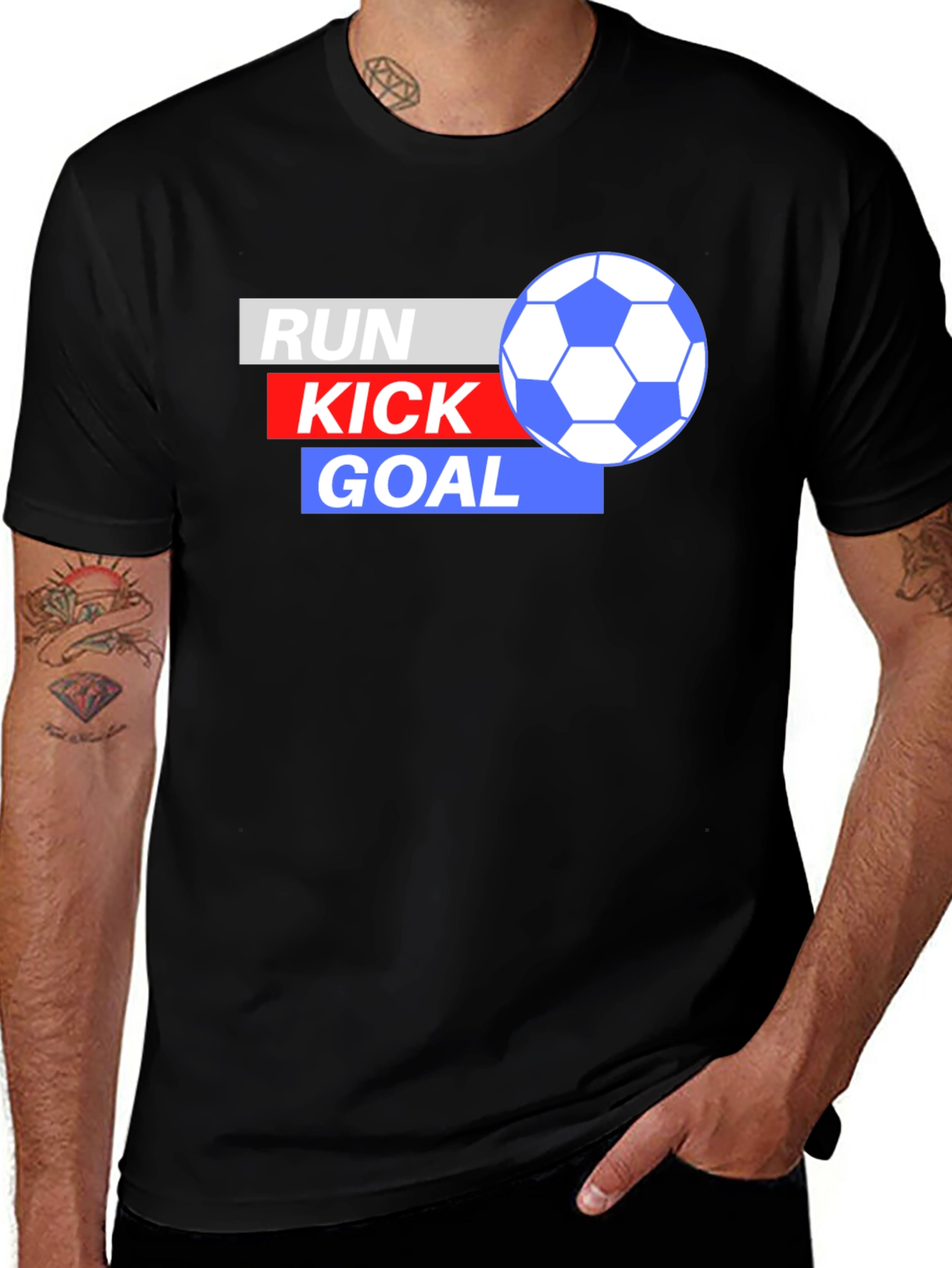 Variant 8 of Run Kick Goal Soccer T-Shirt - Black