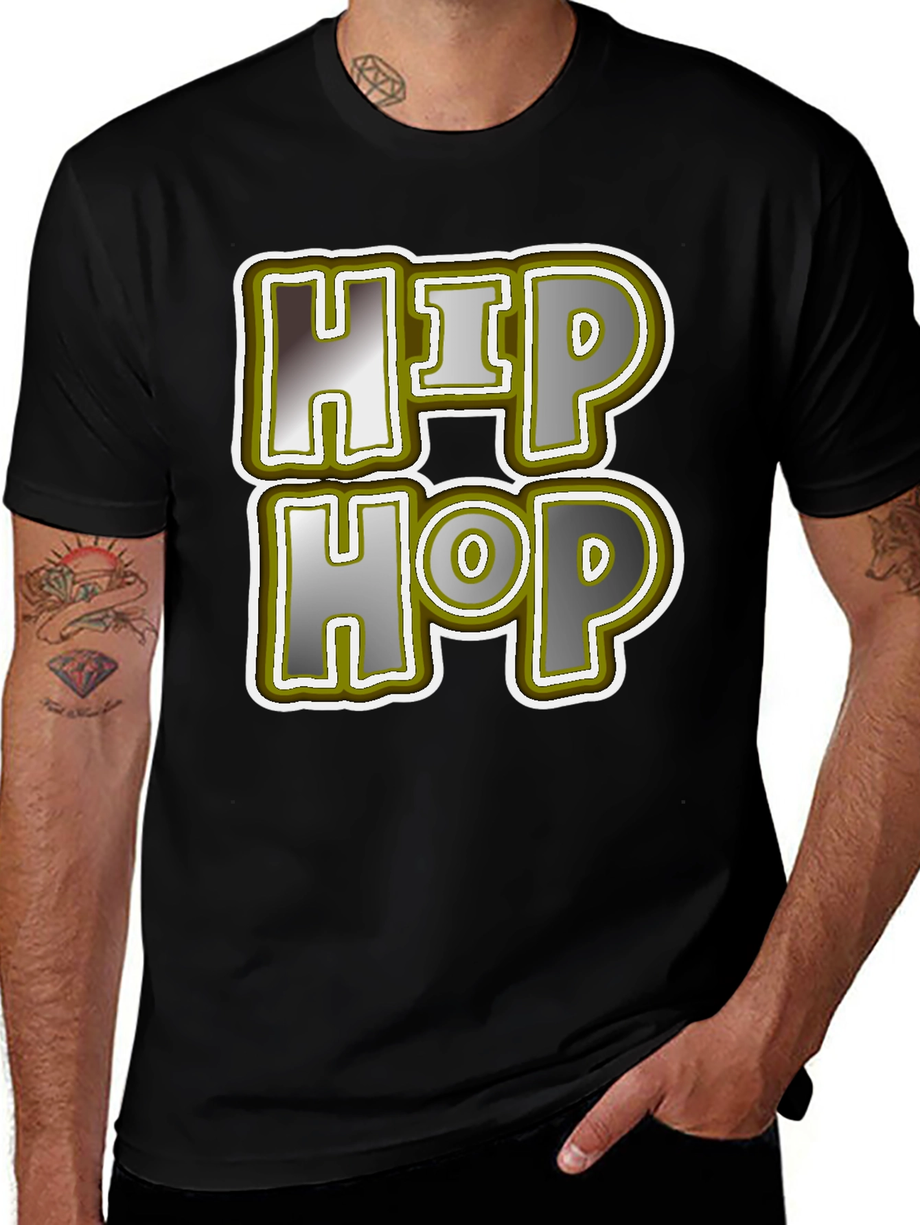 Variant 29 of Hip Hop Graphic Tee - Black Crew Neck T-Shirt