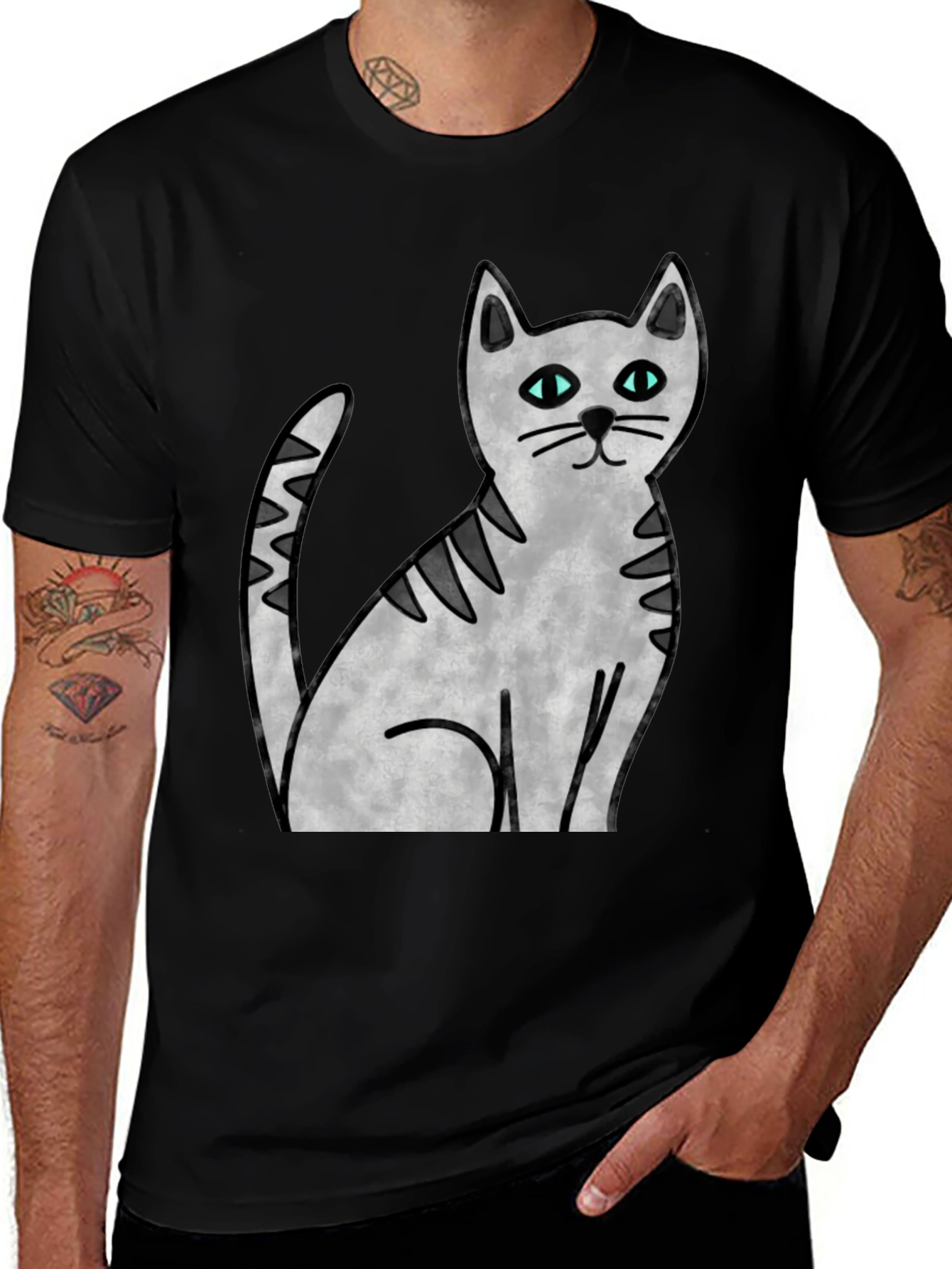 Variant 7 of Cute Cat Graphic Print Black T-Shirt