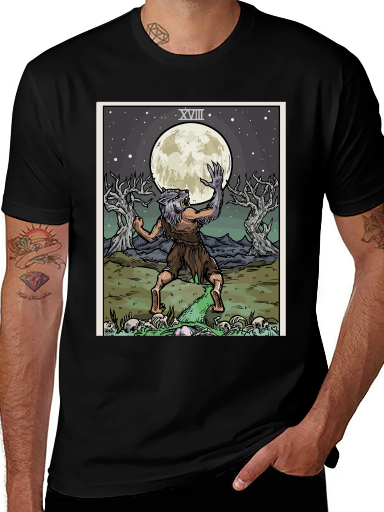 Variant 26 of Werewolf Tarot Card T-Shirt - Moon XVIII Graphic Tee