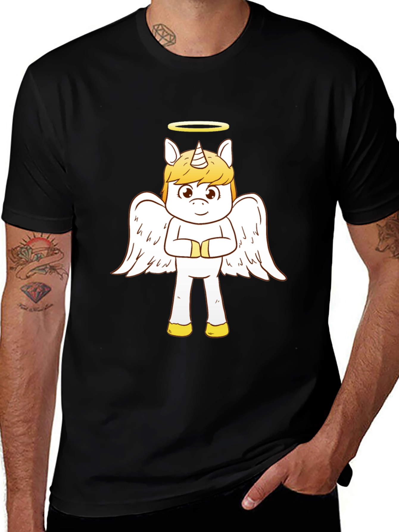 Variant 16 of Angel Unicorn Graphic Tee - Black Cotton T-Shirt