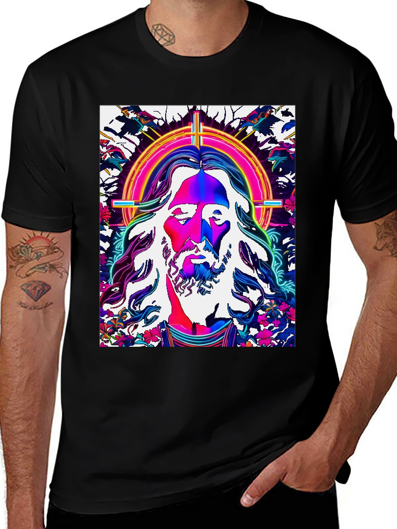 Vibrant Jesus Graphic T-Shirt - Religious Art Tee