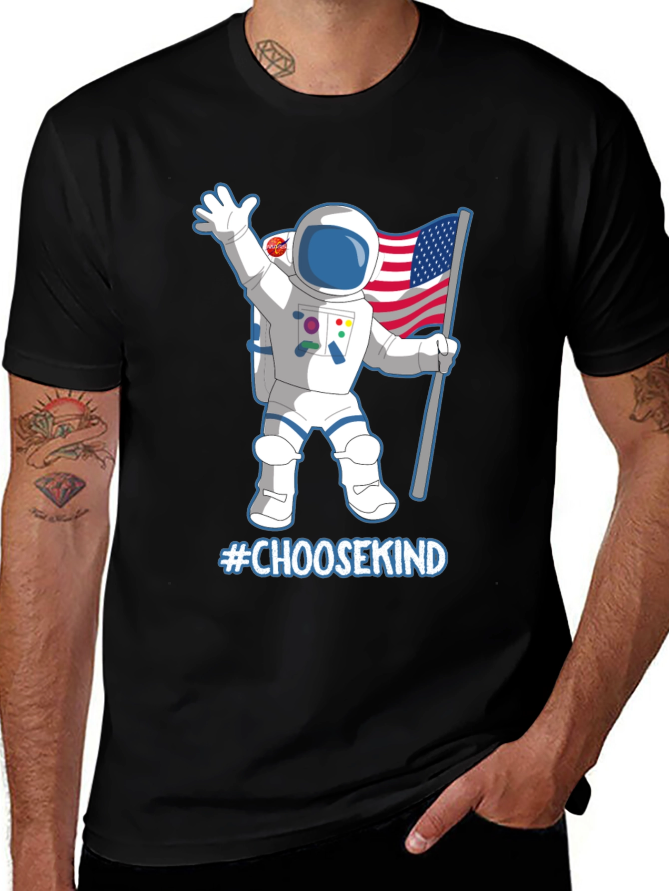 Variant 16 of Choose Kind Astronaut USA Flag Graphic T-Shirt