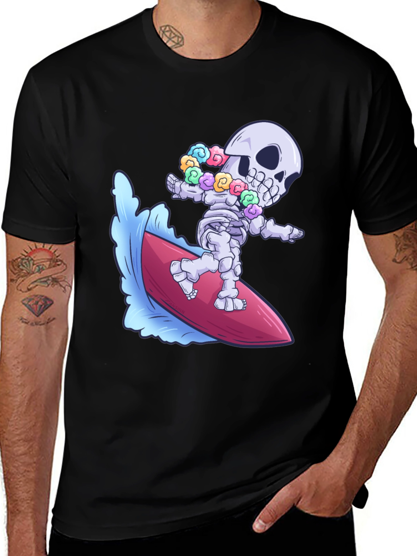 Variant 12 of Surfing Skeleton Graphic Tee