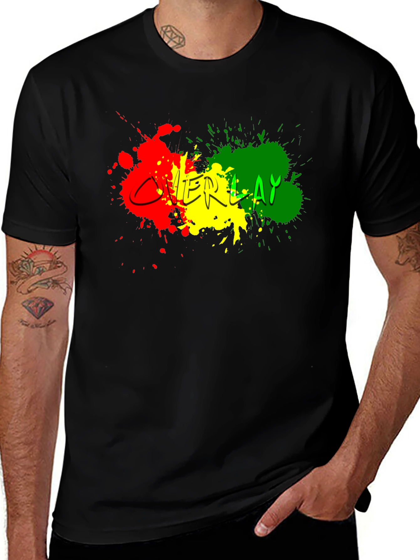 Variant 8 of Rasta Colors Overlay Graphic Black T-Shirt