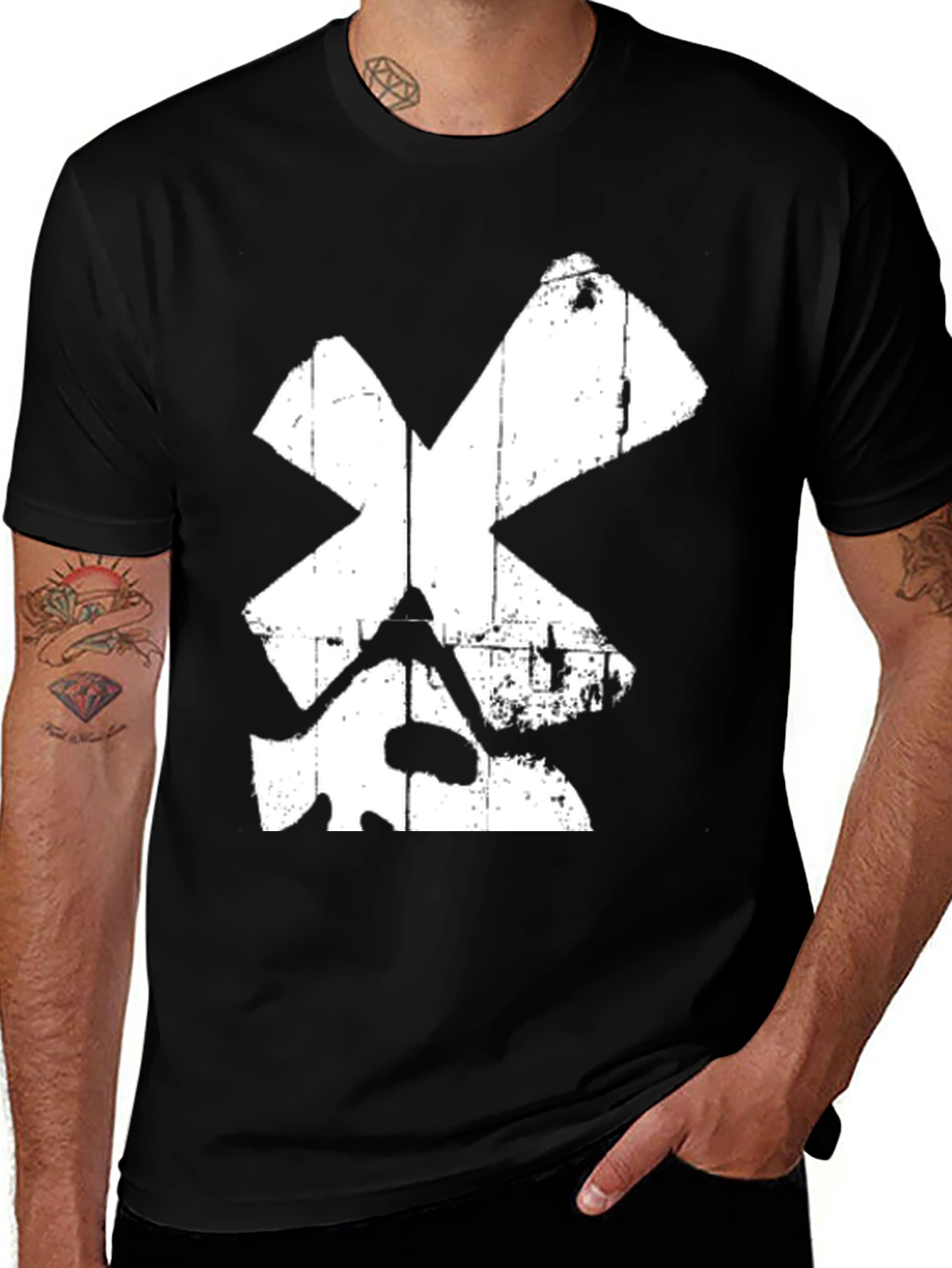 Variant 27 of Distressed X Graphic Tee - Black Cotton Casual Shirt