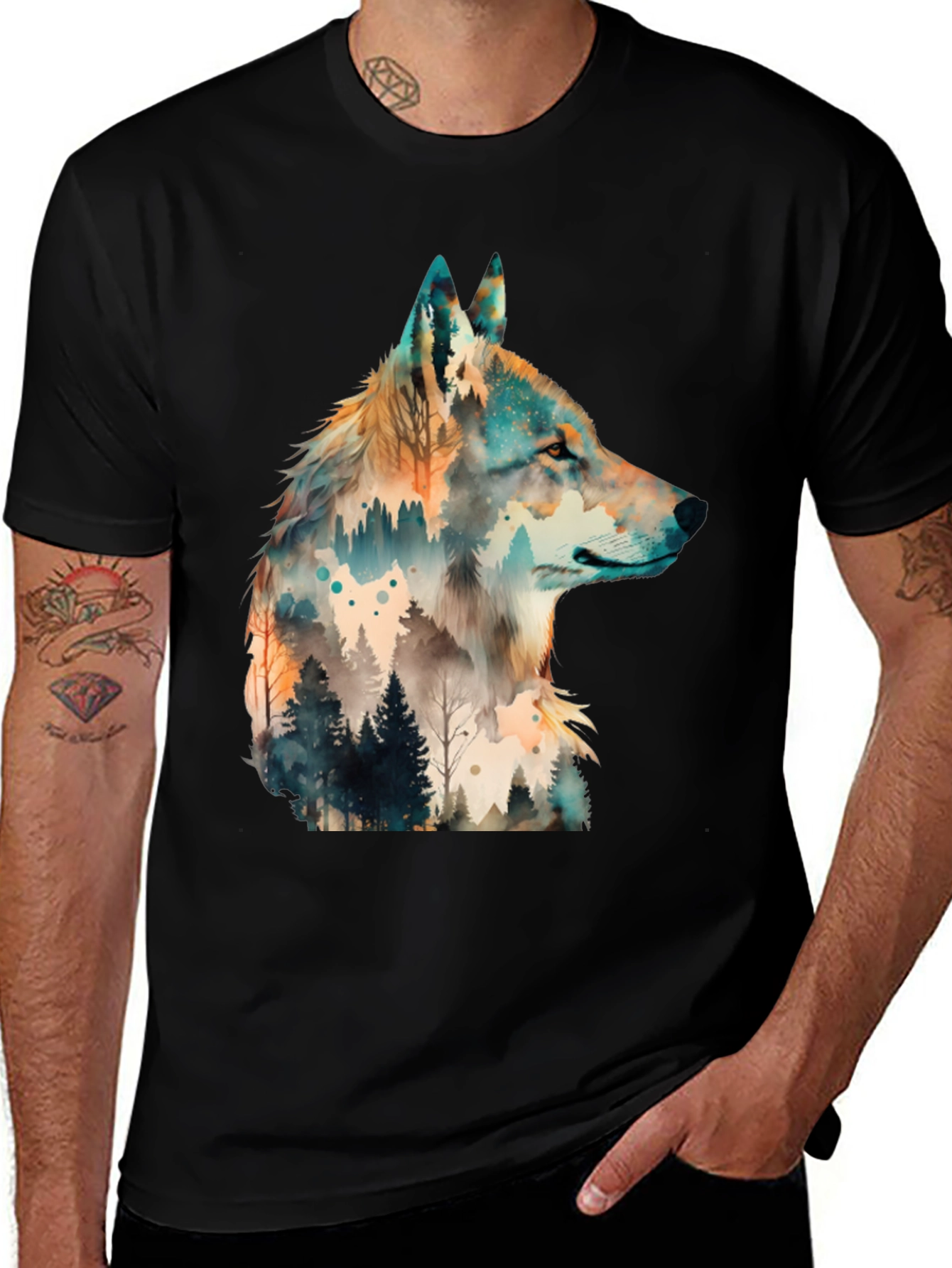 Variant 4 of Wolf Forest Graphic Tee - Black Cotton Blend