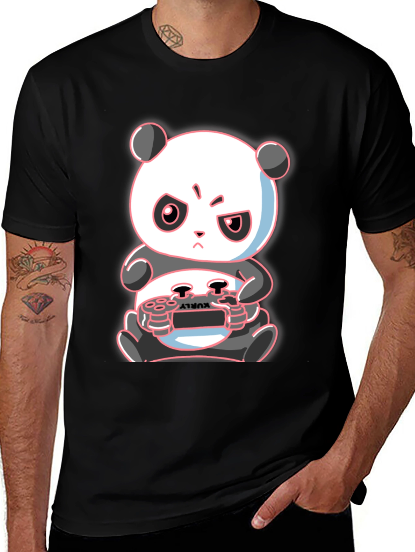 Variant 8 of Gamer Panda Black T-Shirt