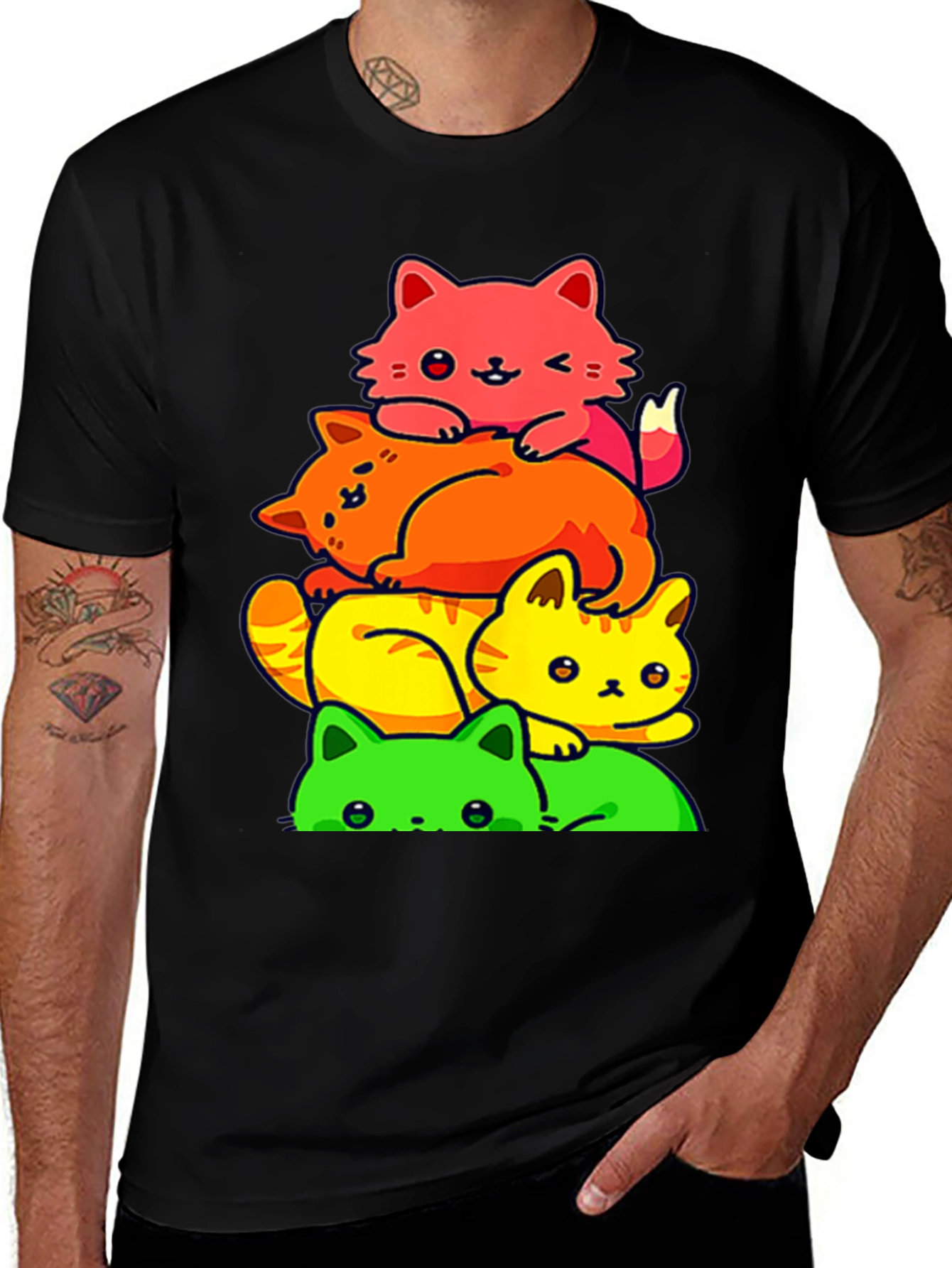 Variant 12 of Colorful Cat Stack T-Shirt