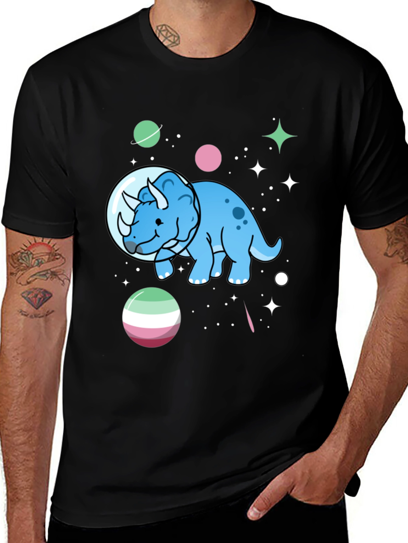 Variant 10 of Dino in Space T-Shirt - Triceratops Astronaut