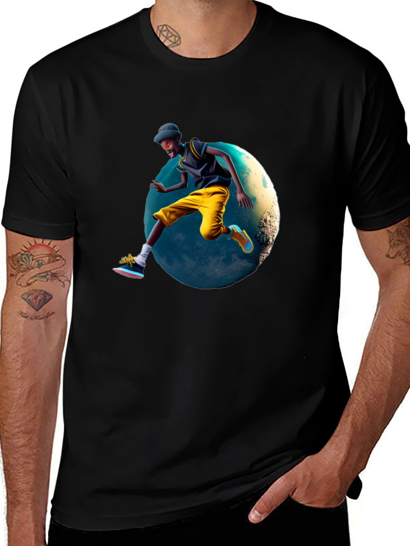Variant 13 of Cool Black T-Shirt with Jumping Figure Design