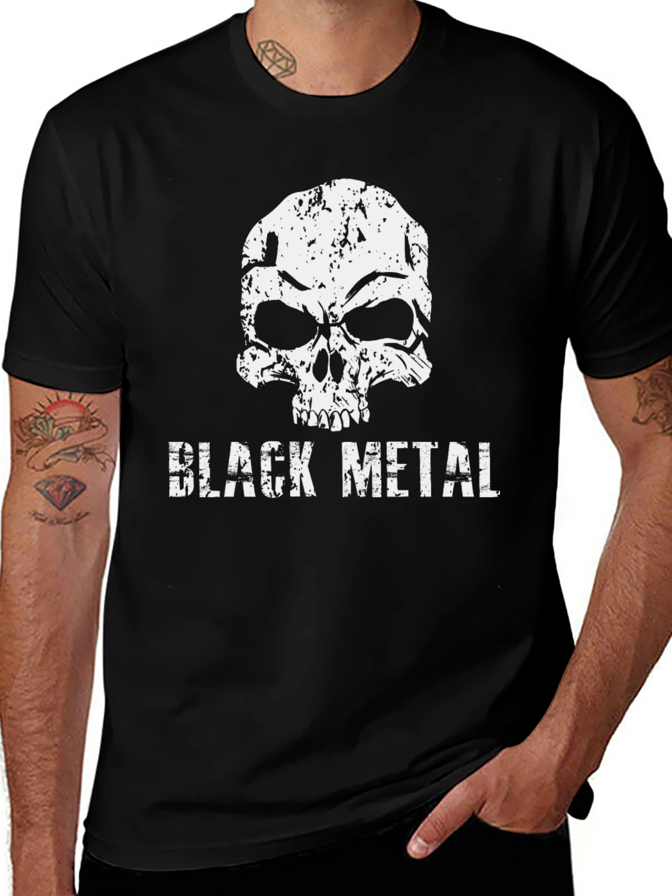 Variant 26 of Black Metal Skull Graphic T-Shirt - Grunge Style Tee