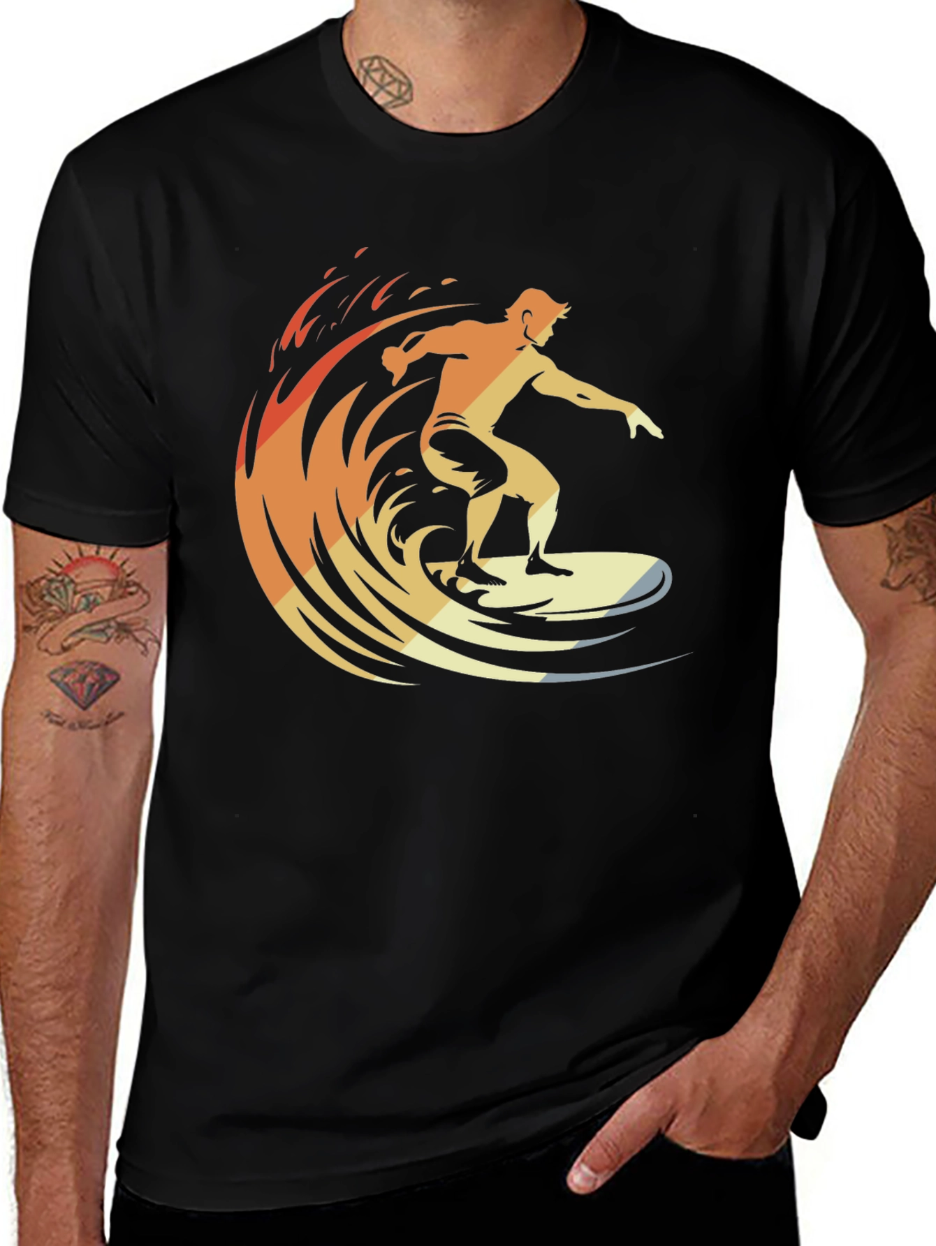Variant 13 of Retro Surfer Graphic Tee - Black Short Sleeve Cotton T-Shirt