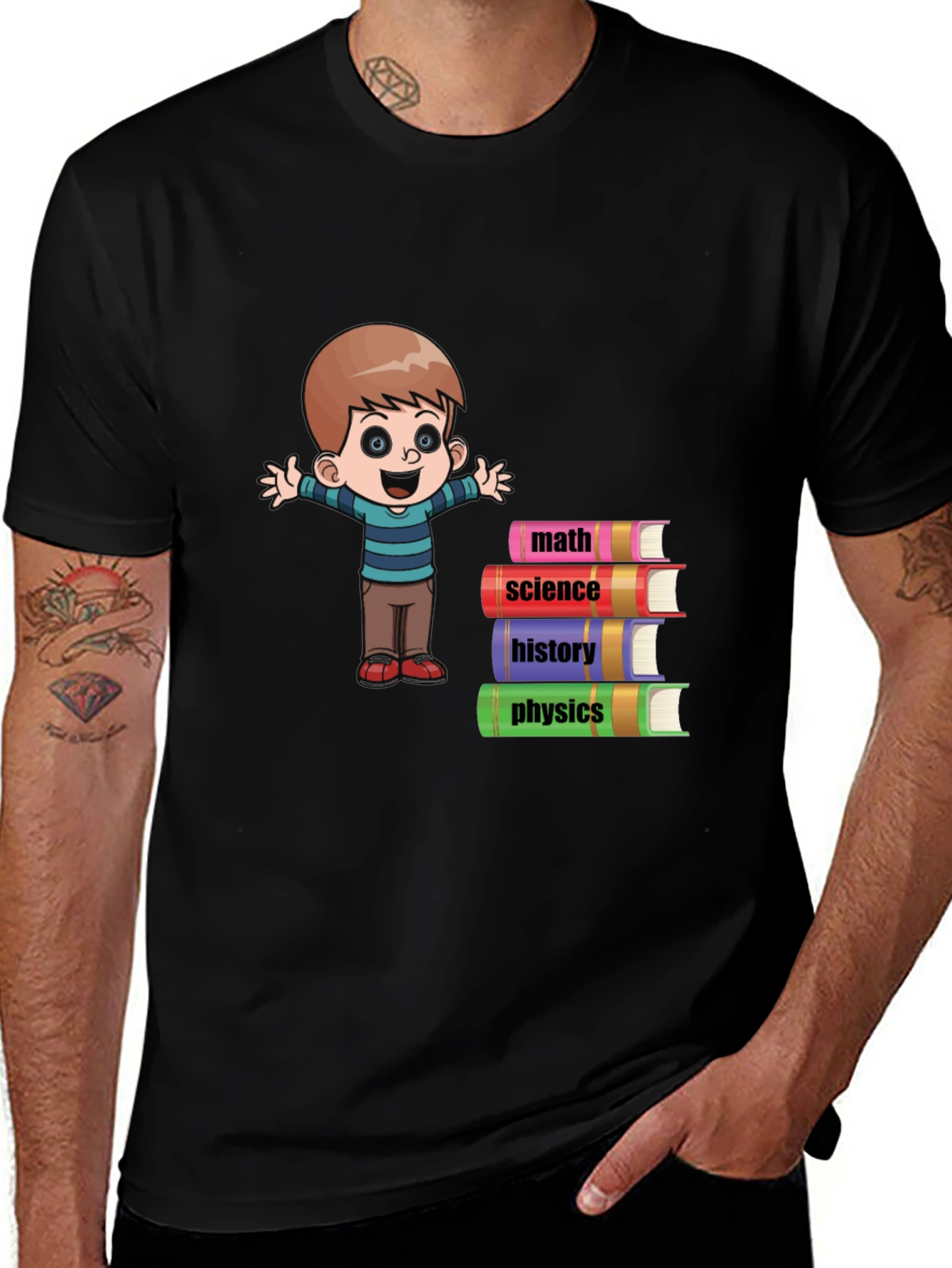 Variant 9 of Boy with Books Black T-Shirt