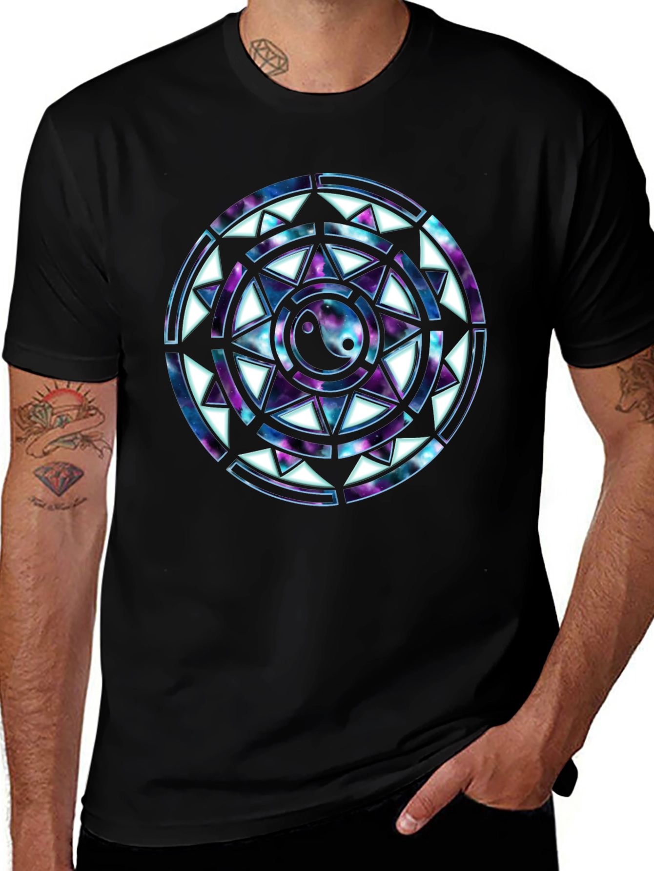 Variant 7 of Yin Yang Galaxy Mandala Men's Black T-Shirt