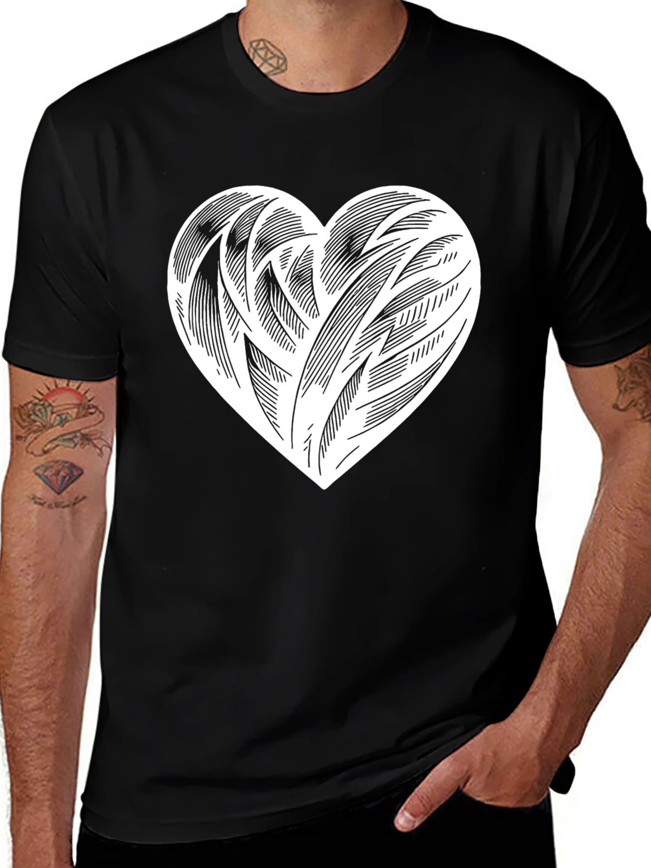Variant 19 of Heart Print Black Casual Tee