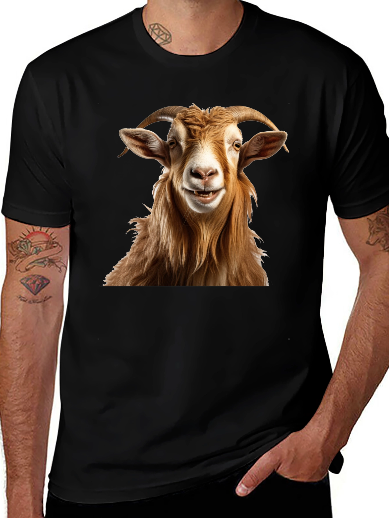 Variant 12 of Smiling Goat Graphic Tee - Funny Animal Print