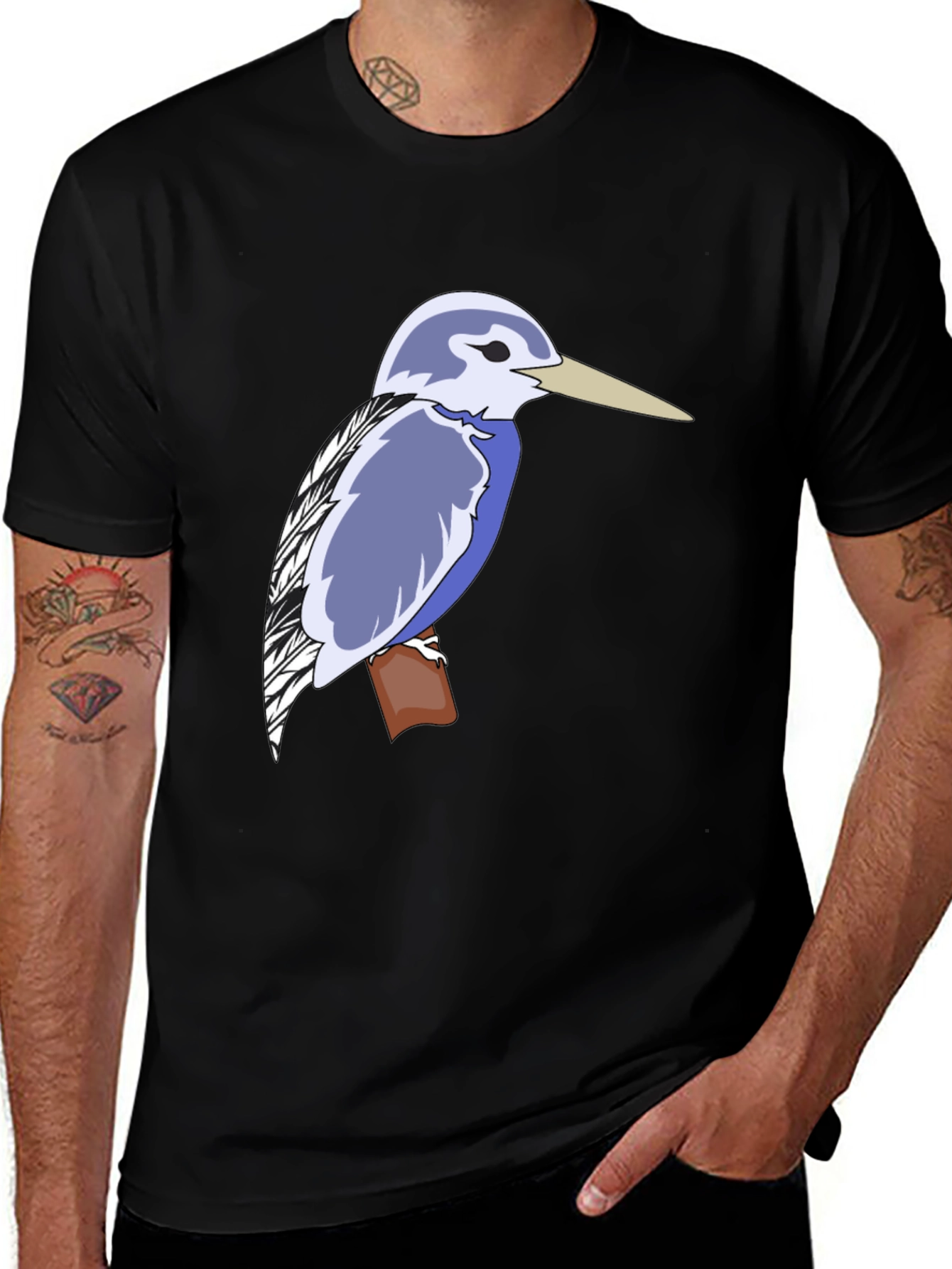 Variant 25 of Kingfisher Bird Graphic Tee - Black Cotton T-Shirt