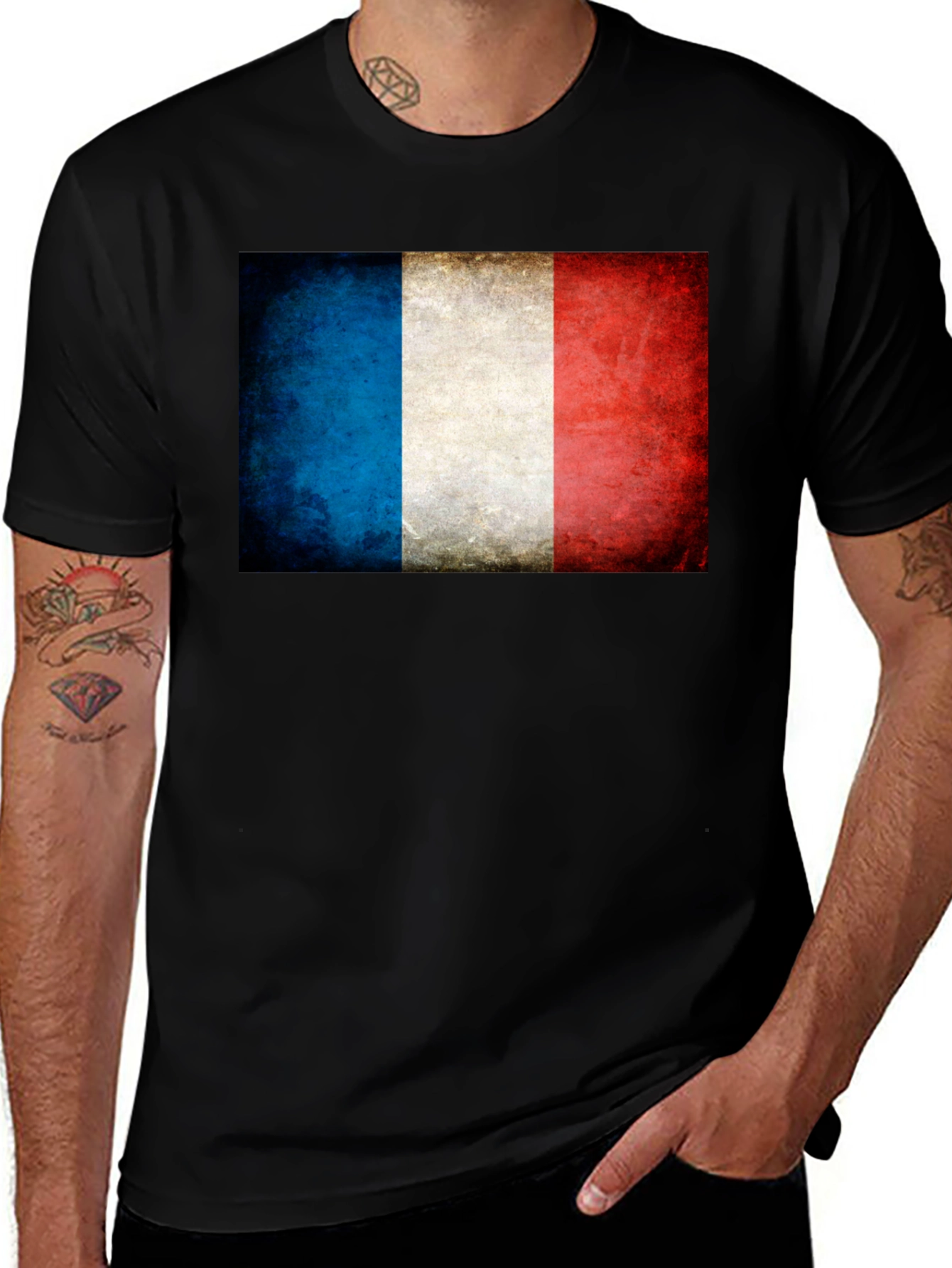 Variant 11 of French Flag T-Shirt - Distressed Grunge Style
