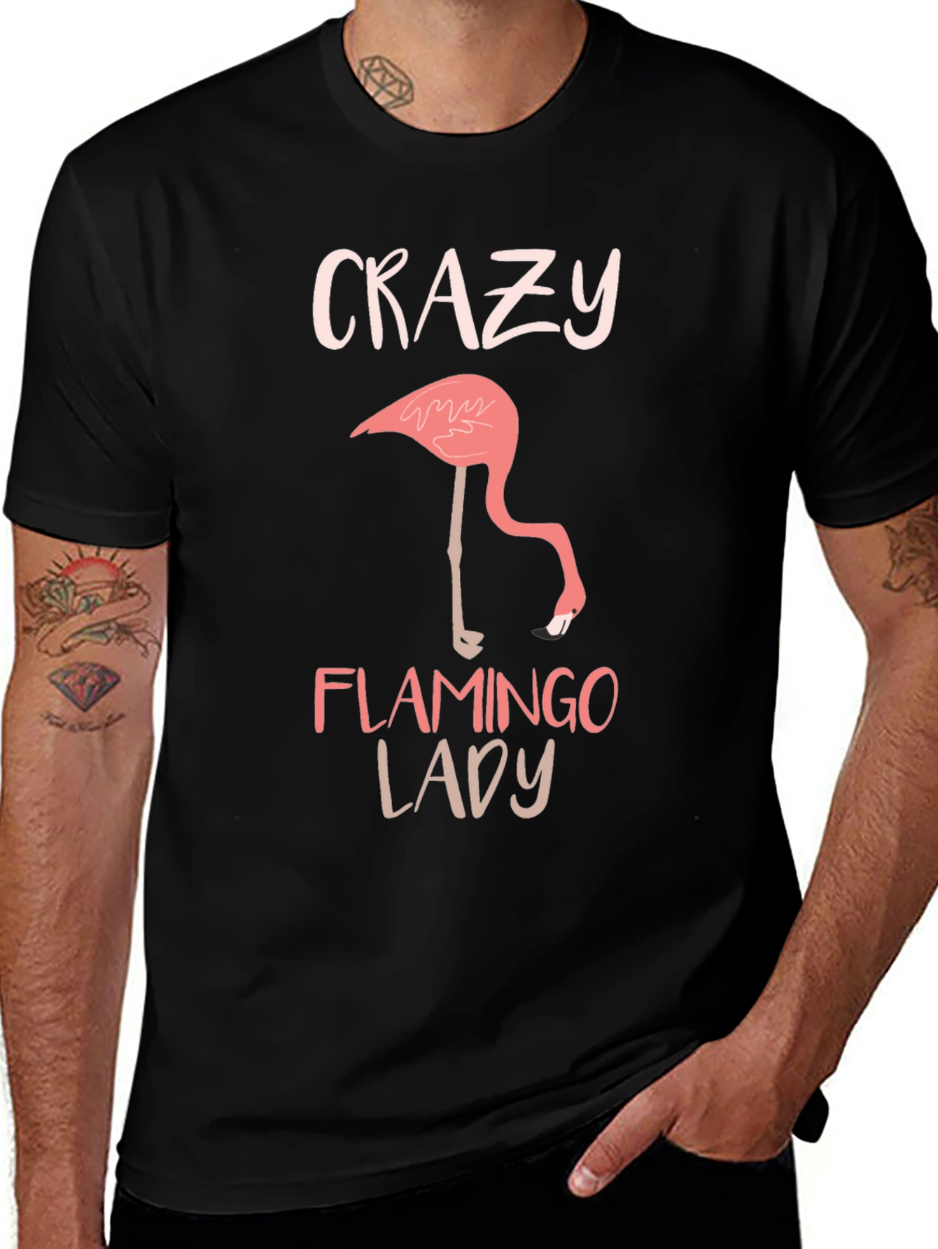 Variant 30 of Crazy Flamingo Lady Black T-Shirt