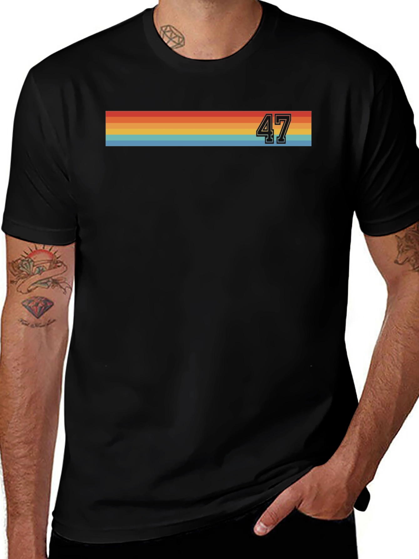 Variant 20 of Retro Stripe '47' Black T-Shirt