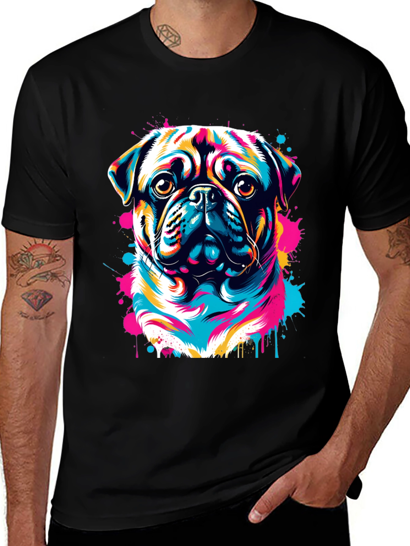 Variant 11 of Colorful Pug Dog Graphic Print T-Shirt