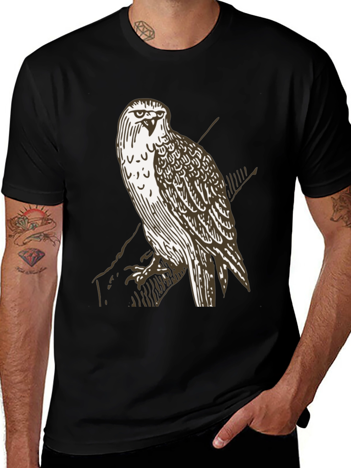 Variant 12 of Hawk Graphic T-Shirt - Black Crew Neck Tee