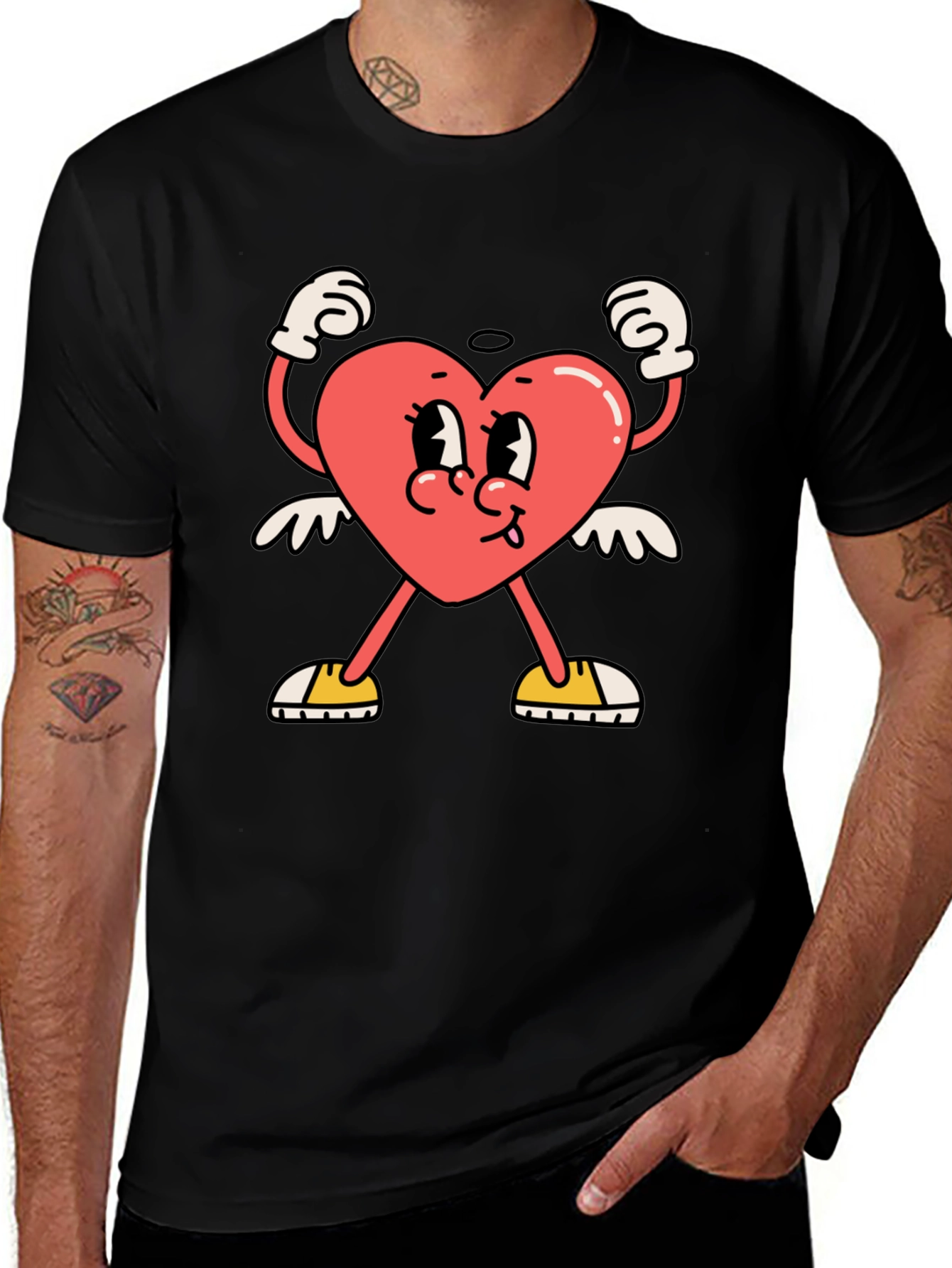 Variant 21 of Heart Character Graphic Tee - Black Cotton T-Shirt