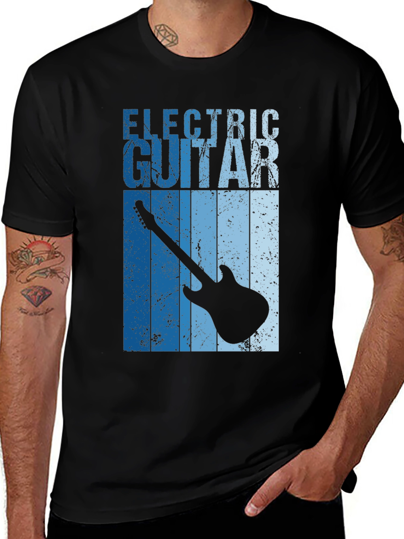 Electric Guitar Graphic Tee - Black Cotton T-Shirt