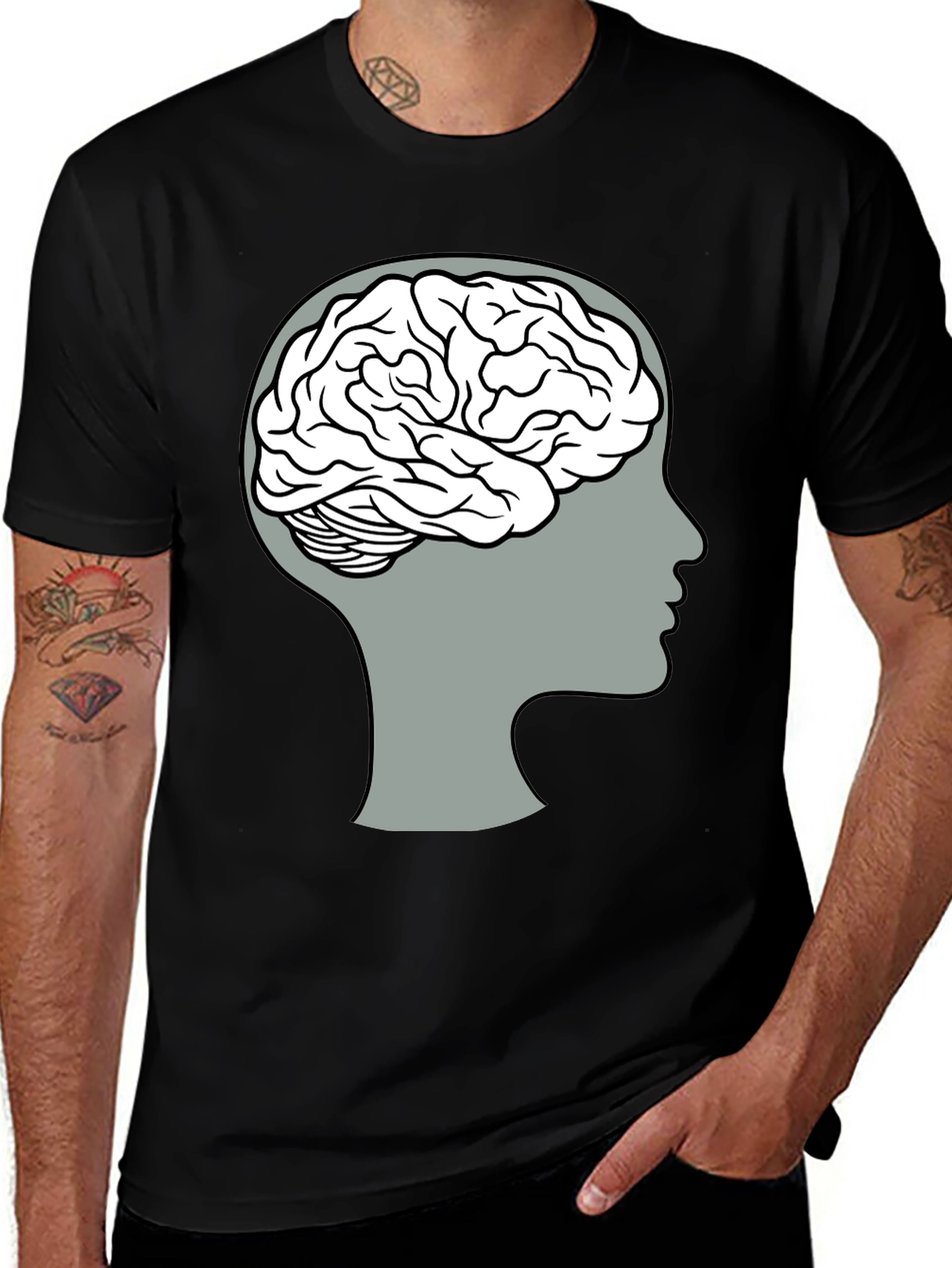 Variant 2 of Brainy Mind T-Shirt - Grey Profile & White Brain Design