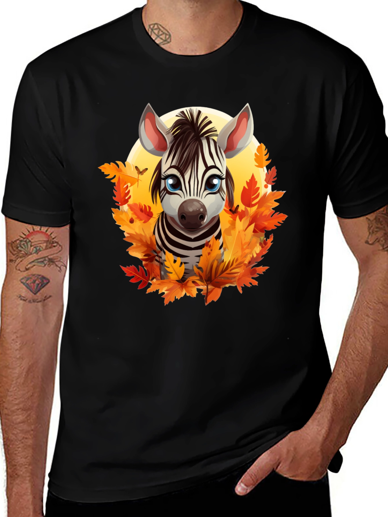 Variant 20 of Zebra & Autumn Leaves Black T-Shirt