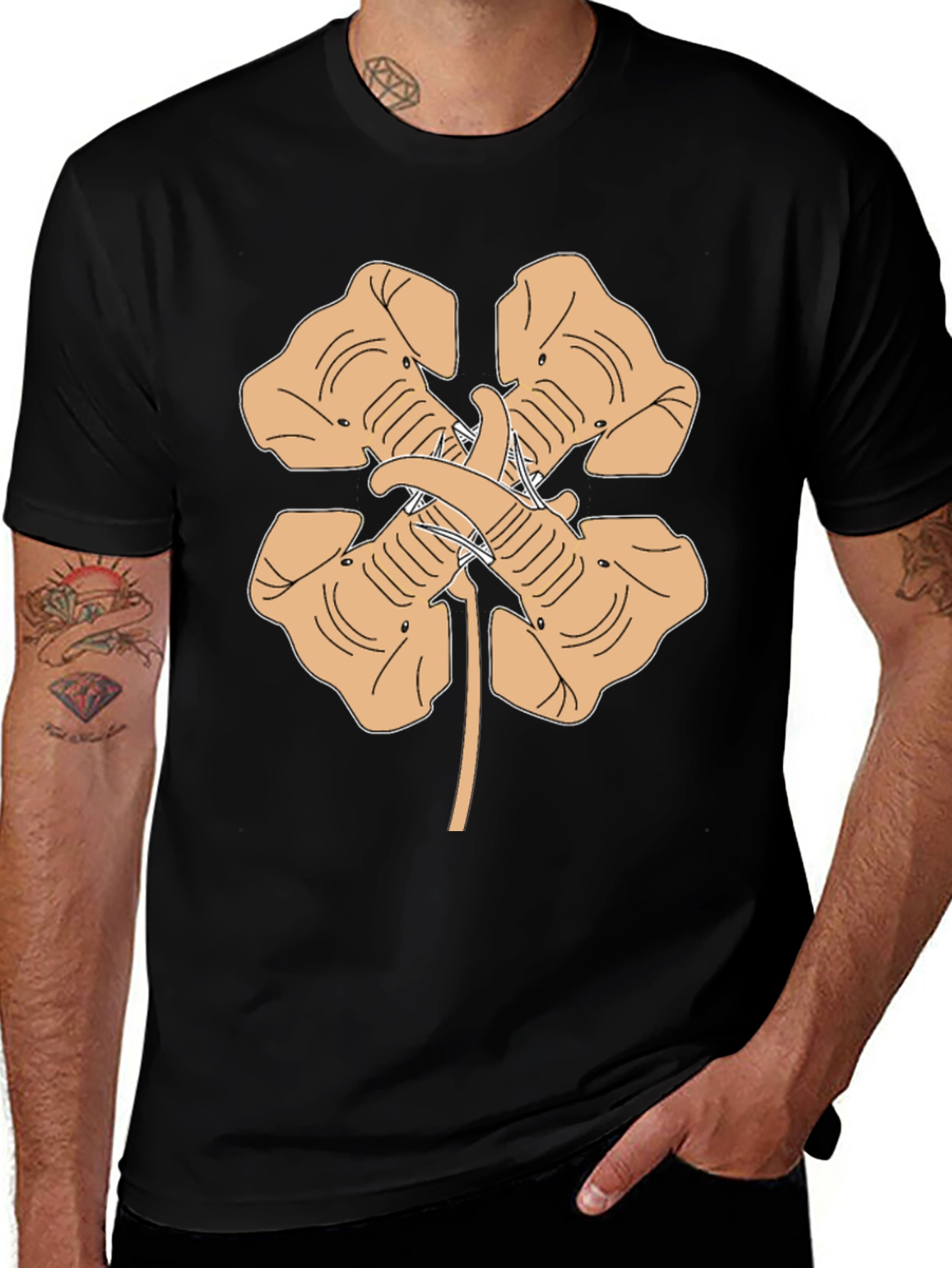 Variant 10 of Elephant Four-Leaf Clover Graphic Tee