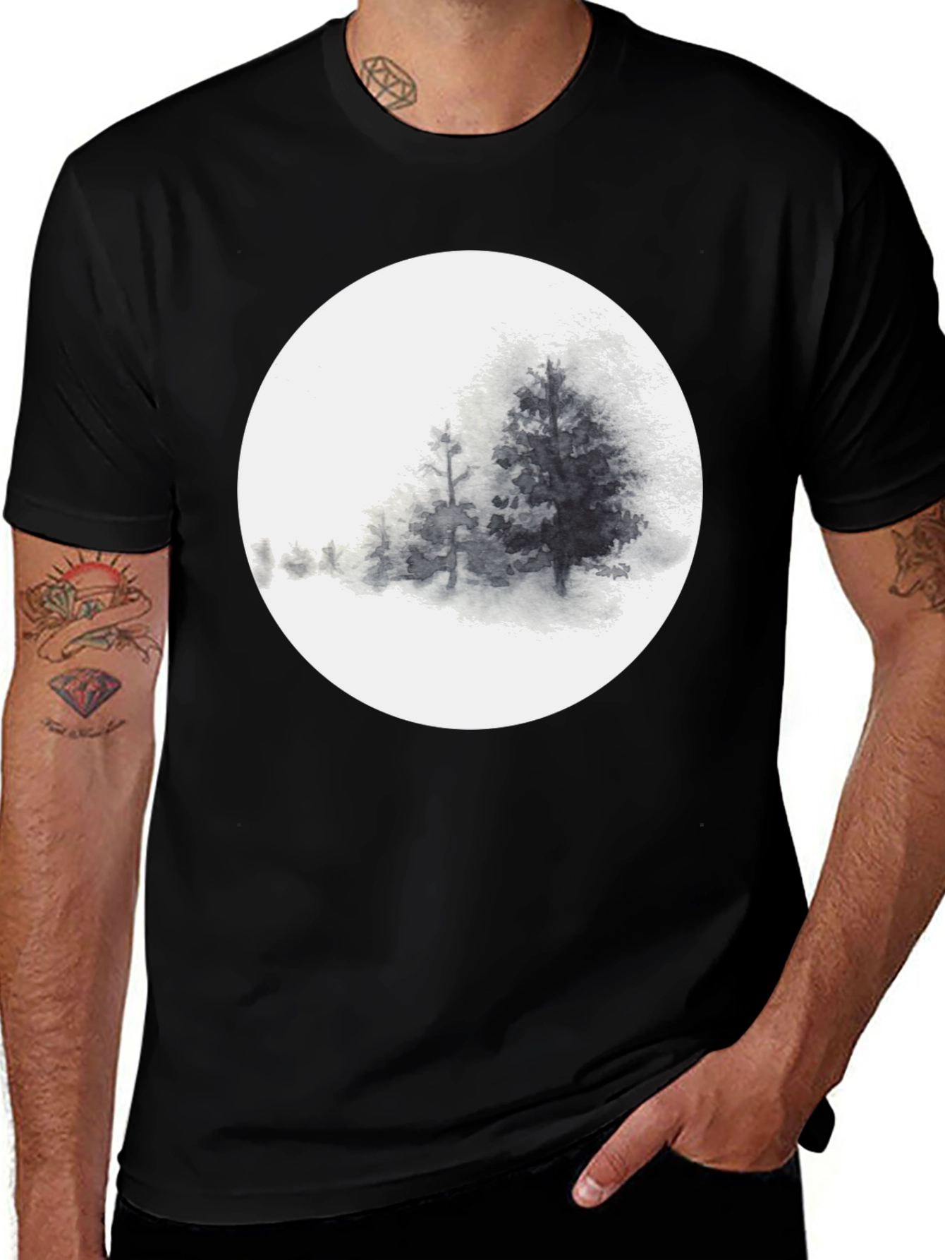 Variant 30 of Monochrome Forest Circle Graphic Tee