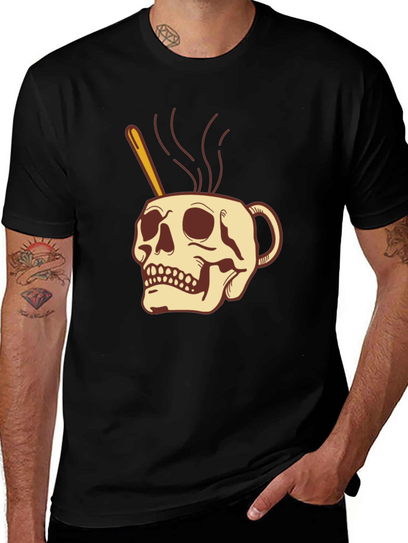 Variant 27 of Skull Coffee Cup Graphic Black T-Shirt