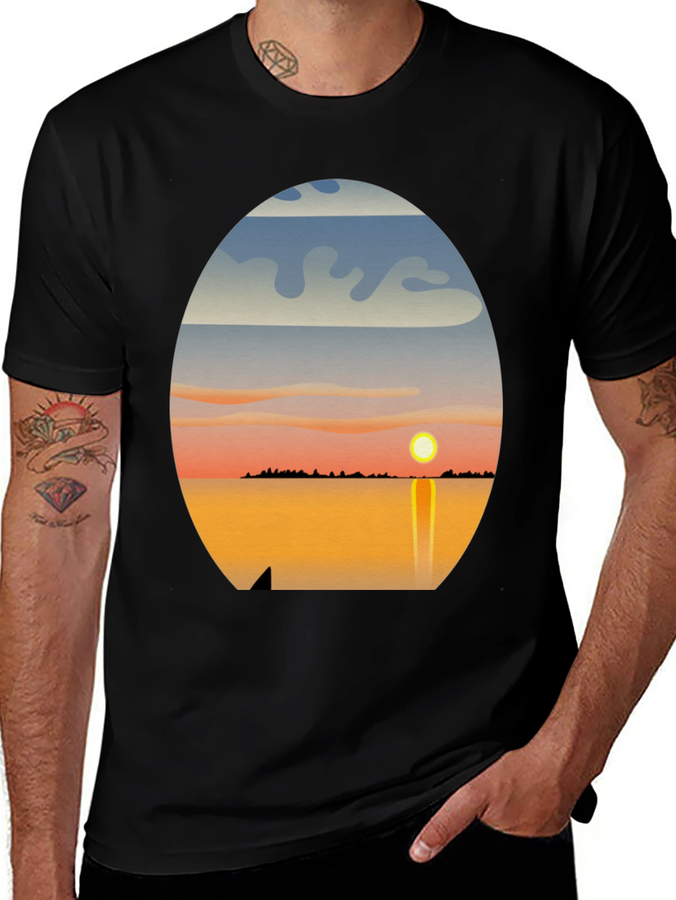 Variant 14 of Sunset View Graphic Tee - Black Short Sleeve Shirt