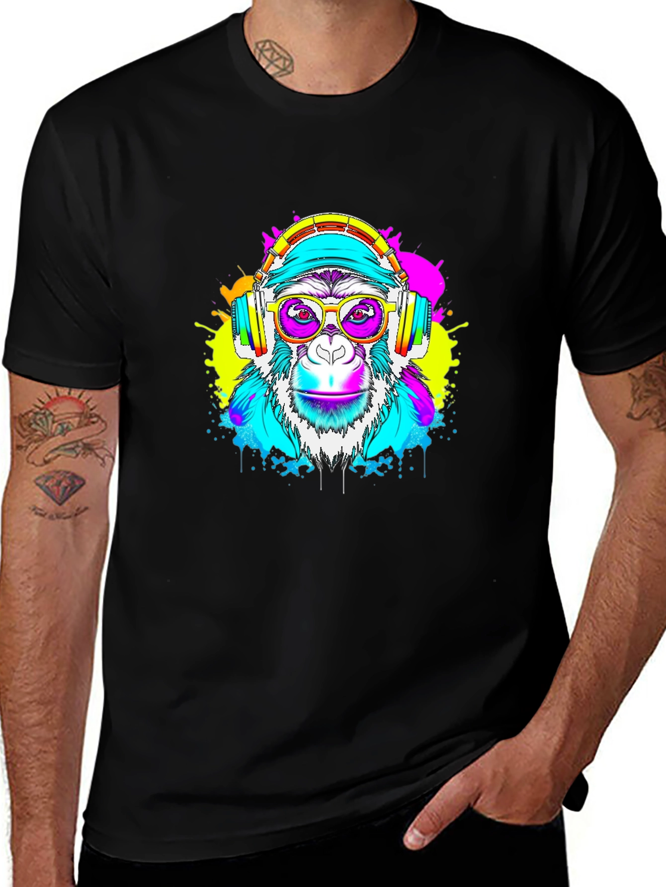 Variant 7 of Monkey DJ Graphic Tee - Black T-Shirt