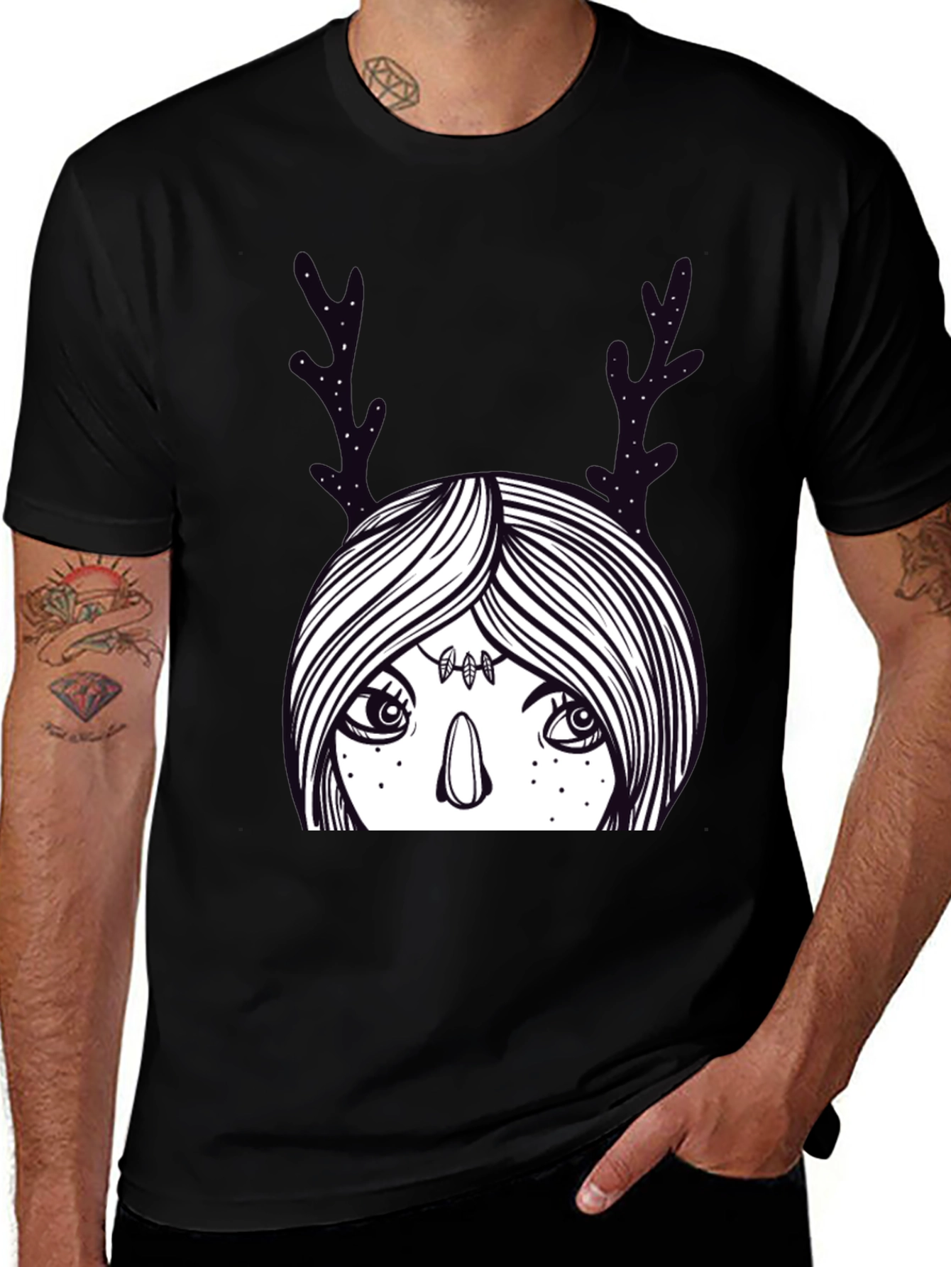 Variant 30 of Mystic Deer Woman Graphic Tee - Black Cotton Blend