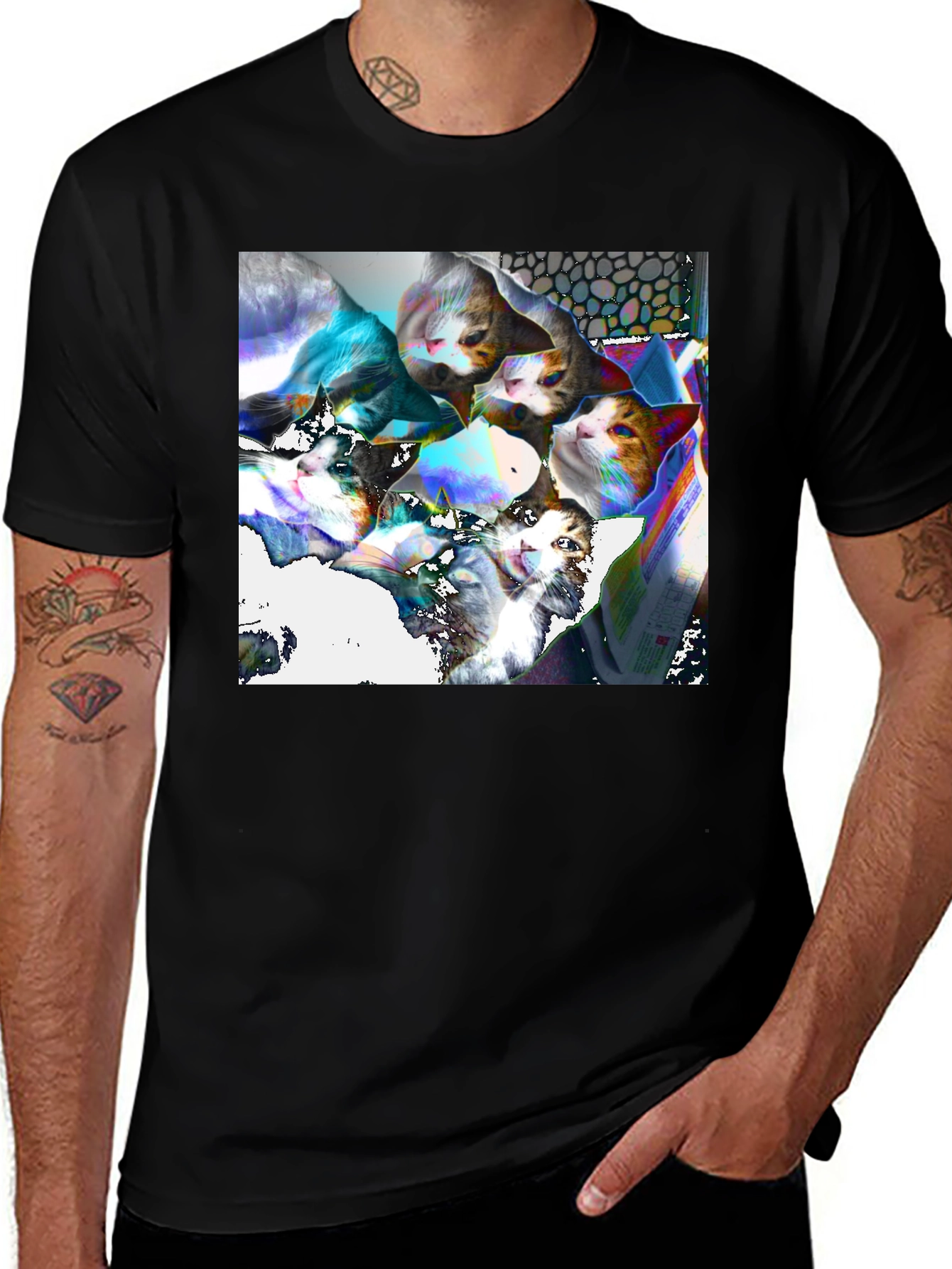 Variant 2 of Cats Collage Graphic Tee - Trendy Black T-Shirt