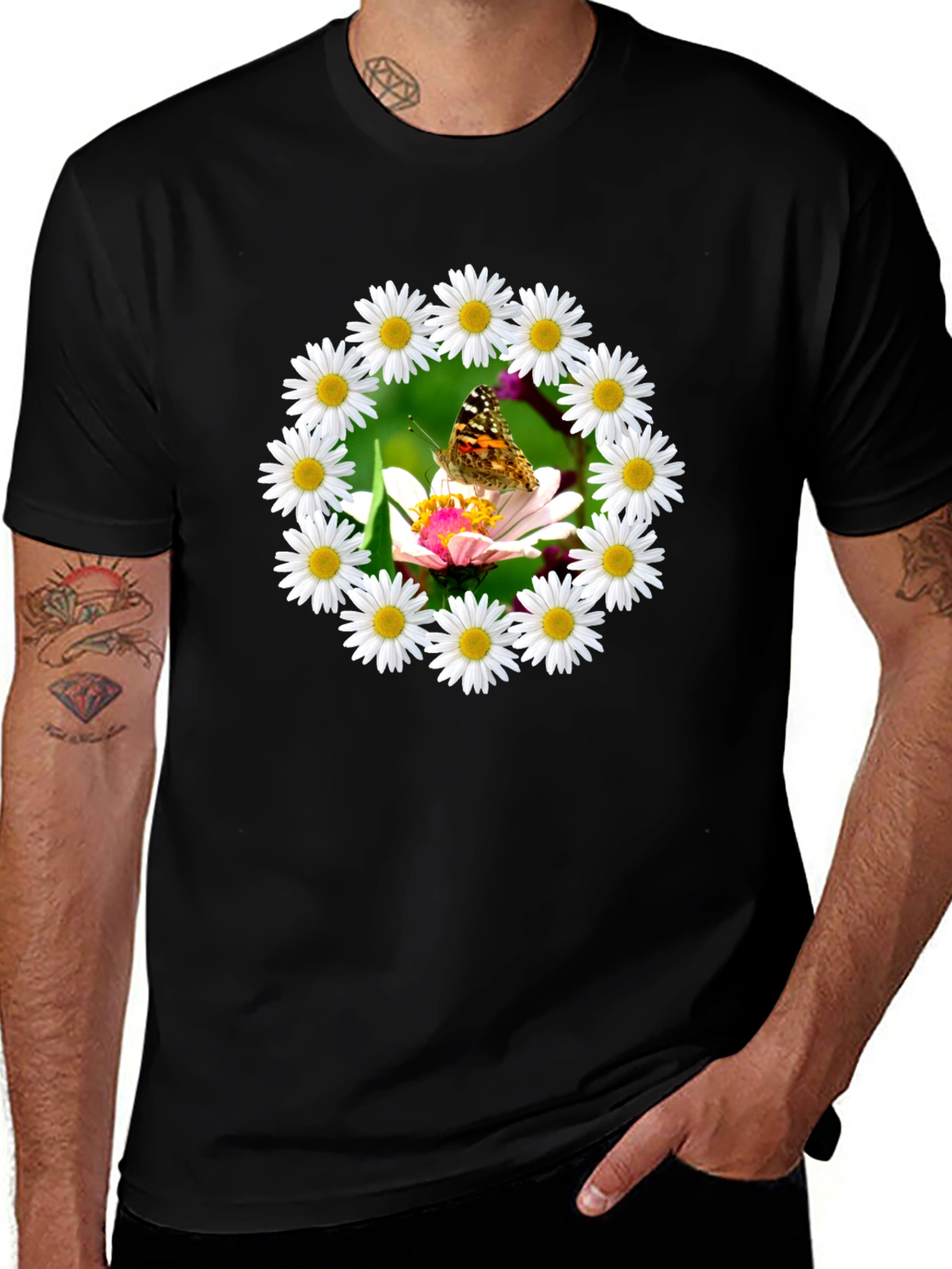 Variant 25 of Daisy Butterfly Graphic Tee - Nature's Beauty
