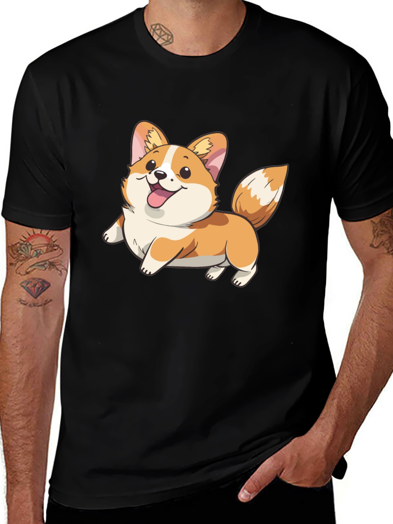 Variant 22 of Cute Corgi Dog Black T-Shirt