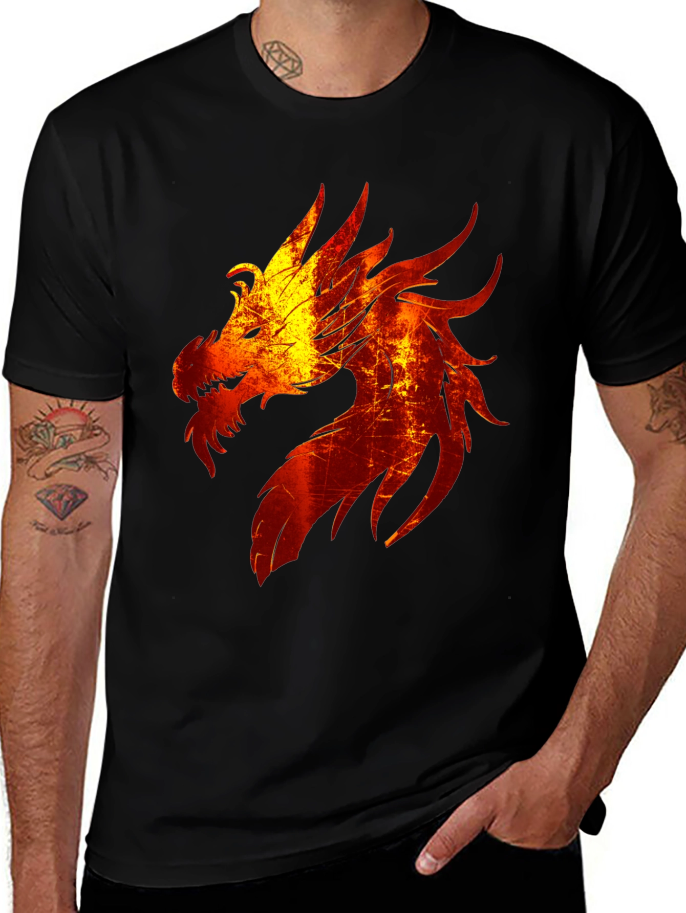 Variant 5 of Fiery Dragon Graphic Tee - Black Cotton Blend T-Shirt