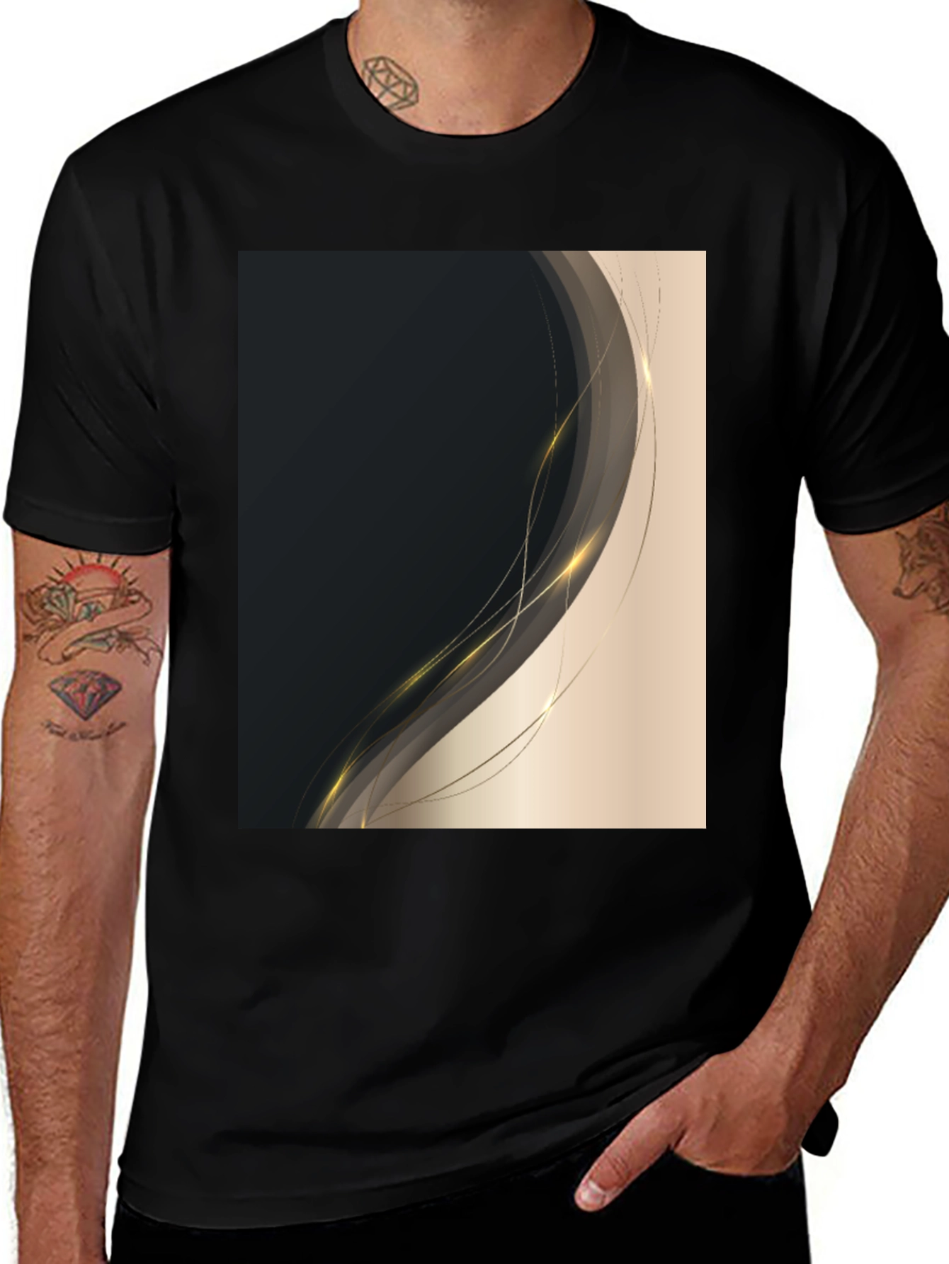 Variant 19 of Stylish Black Tee with Abstract Gold Design