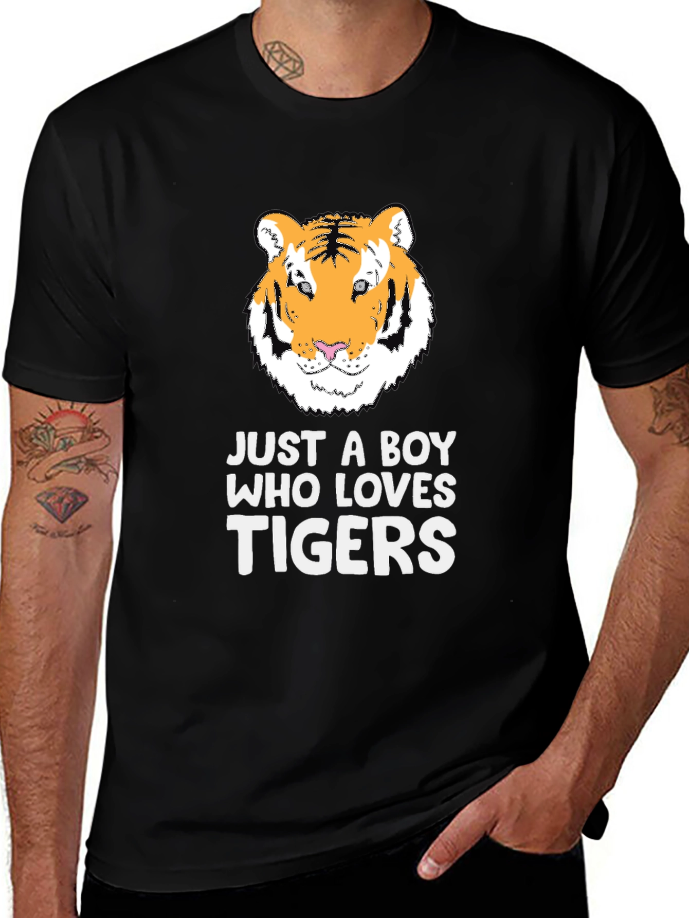 Variant 28 of Boy Who Loves Tigers Graphic Tee - Black