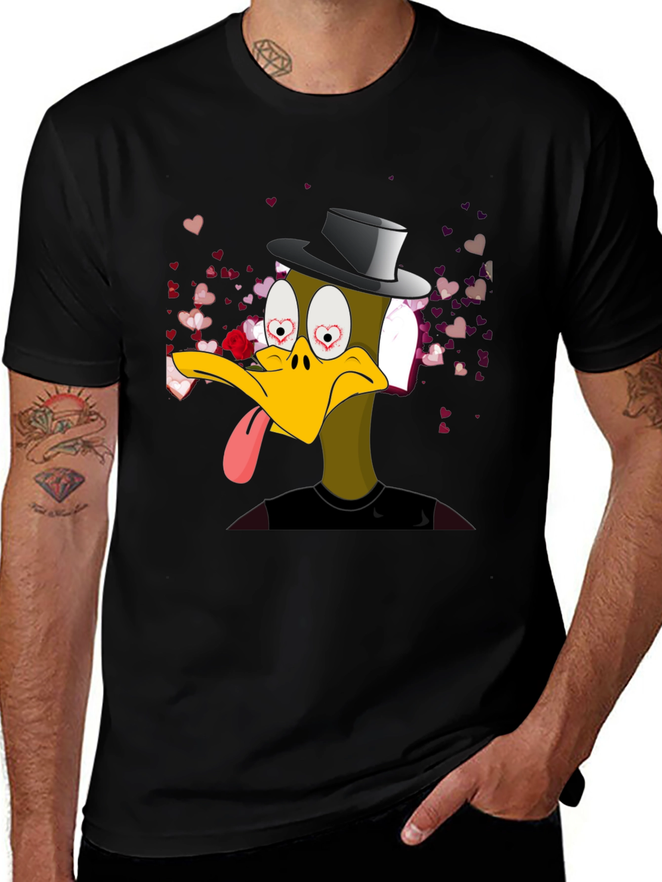 Black Funny Duck Valentine's T-Shirt main image