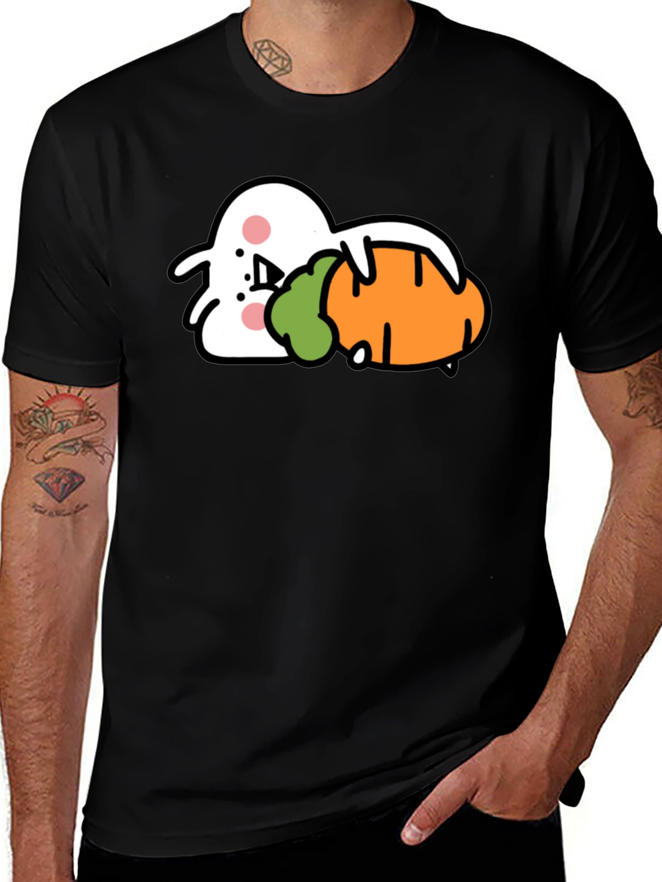 Variant 11 of Cute Bunny Hugging a Carrot Black T-Shirt