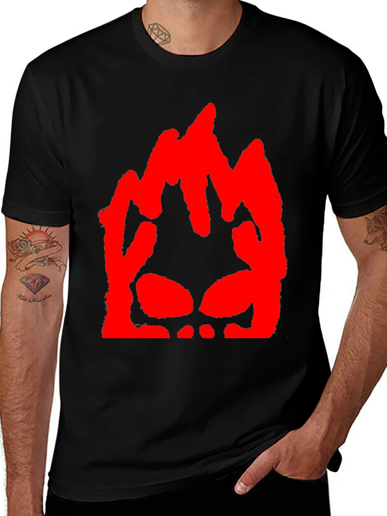 Variant 28 of Bold Red Flame Graphic Tee - Men's Black T-Shirt