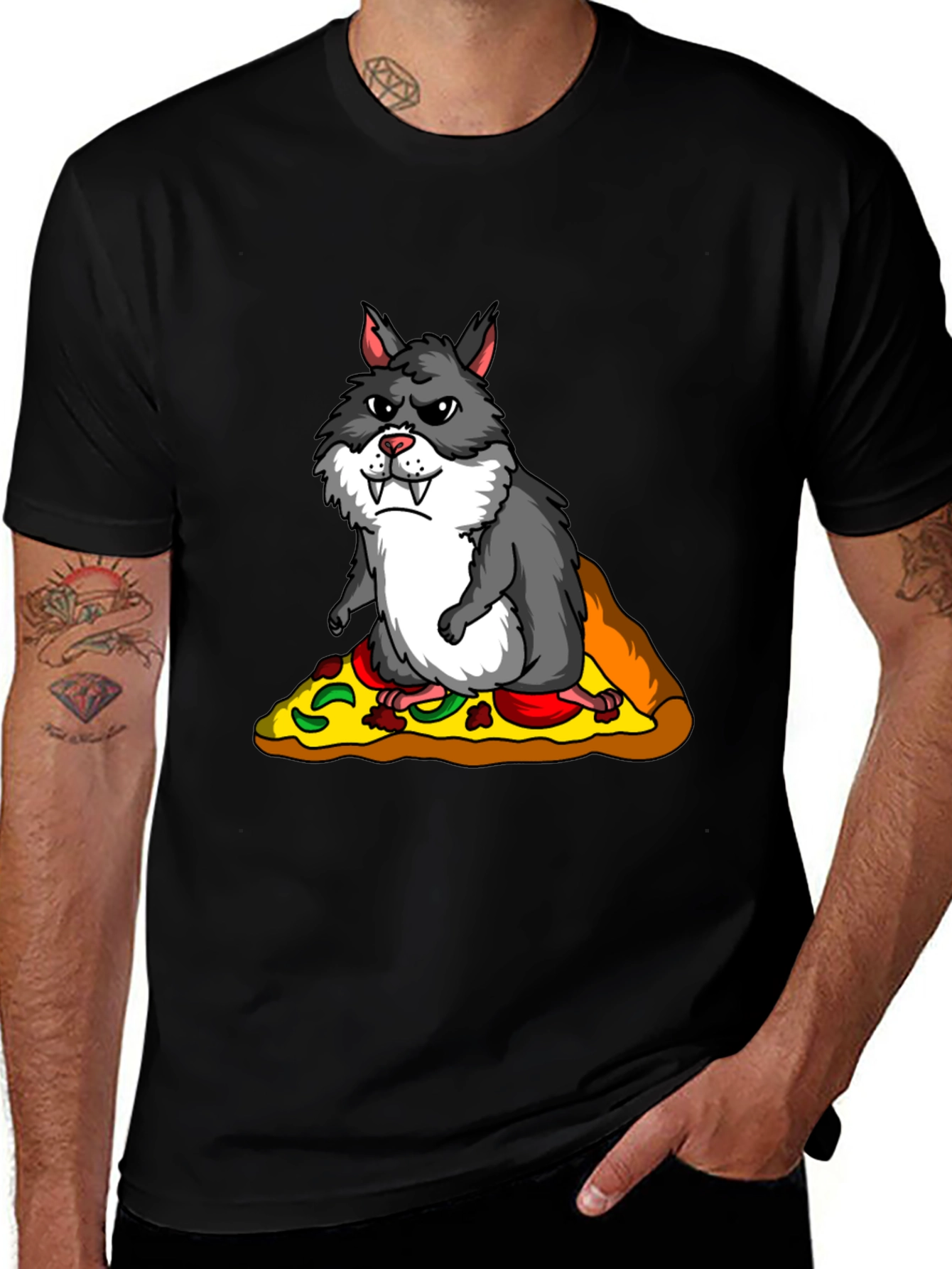 Variant 24 of Wolf Hamster Pizza T-Shirt - Funny Graphic Tee